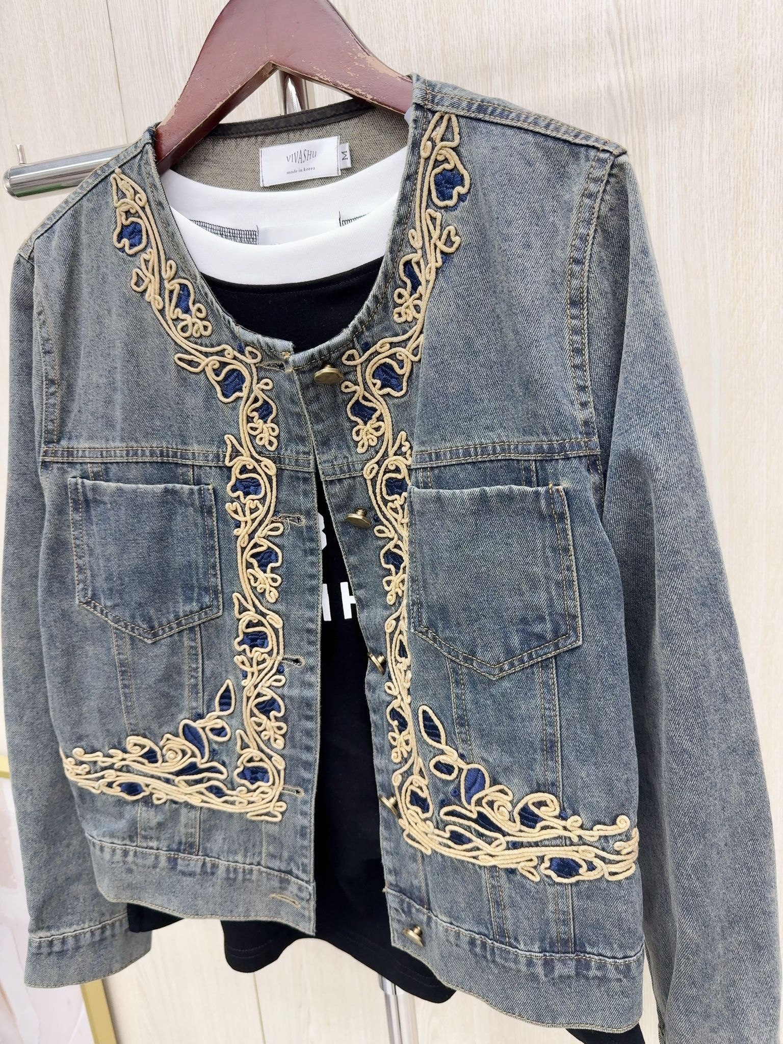 韓國拼民族花牛仔外套～113P