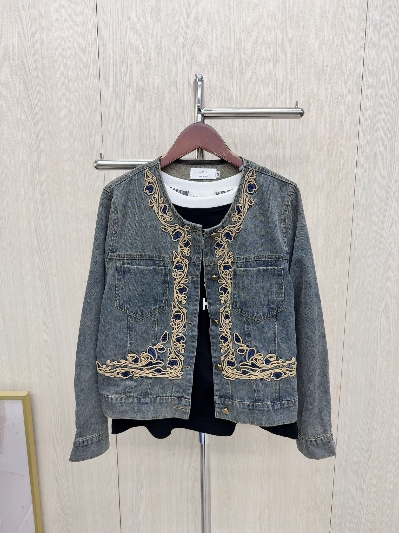 韓國拼民族花牛仔外套～113P