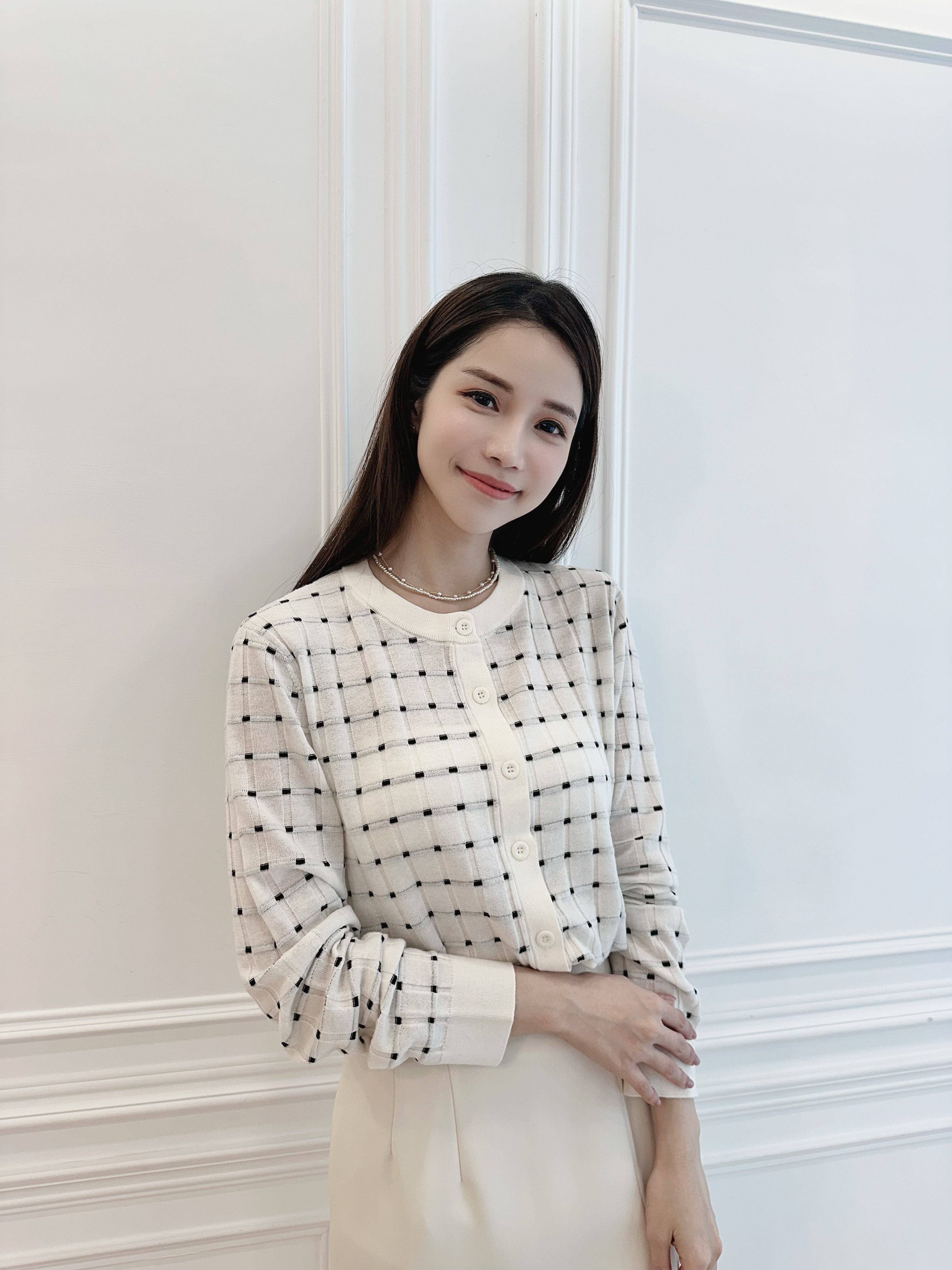 典雅撞色針織開襟衫