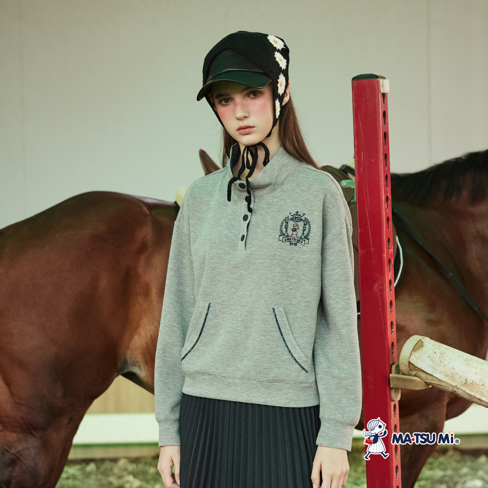 MA‧TSU Mi 學院風排釦設計大口袋親膚長袖上衣(深藍.深灰)