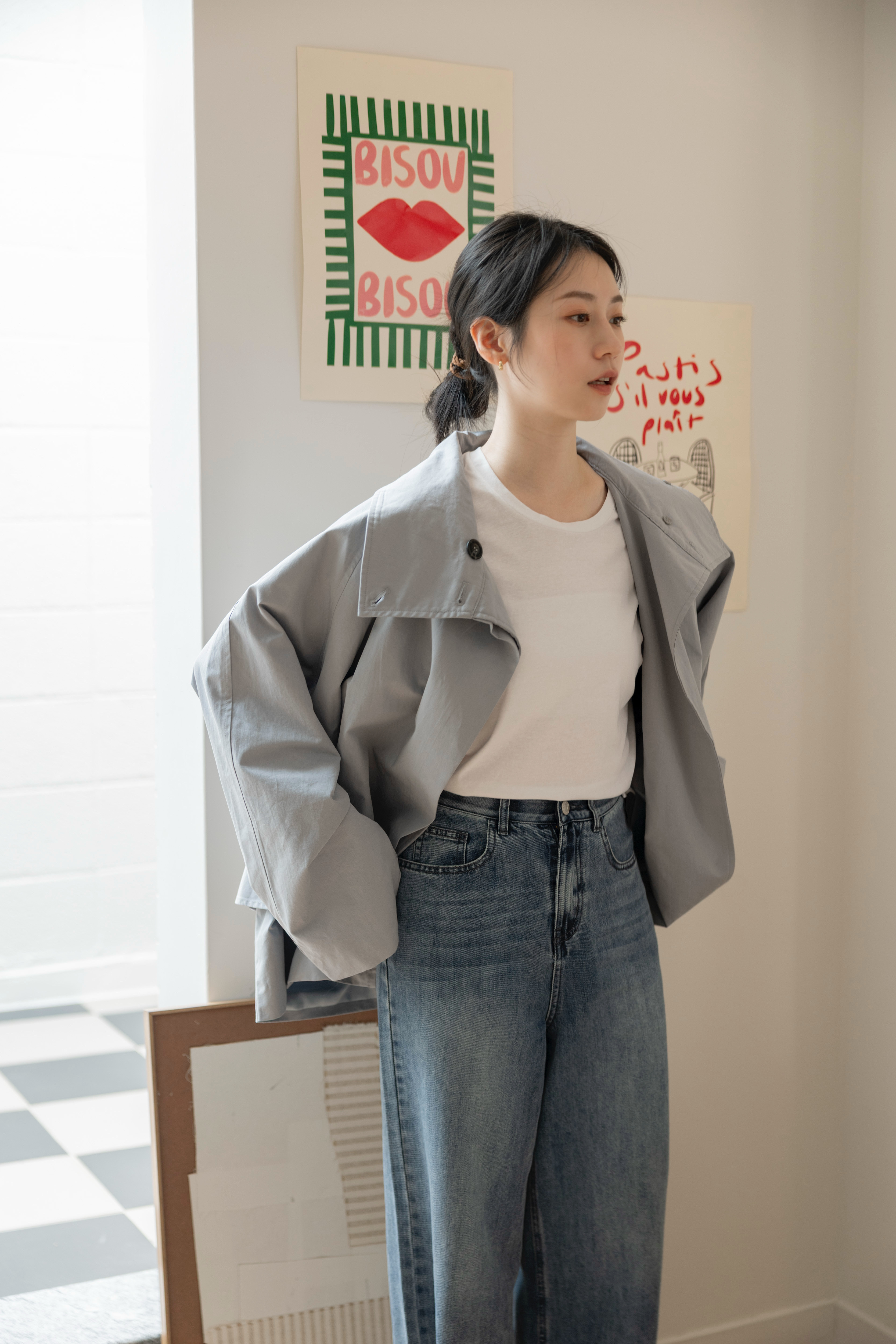 完美中藍牛仔寬褲