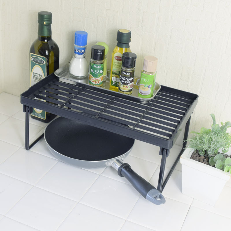 廚房折疊置物架/黑 32.3×14.5×21.8cm