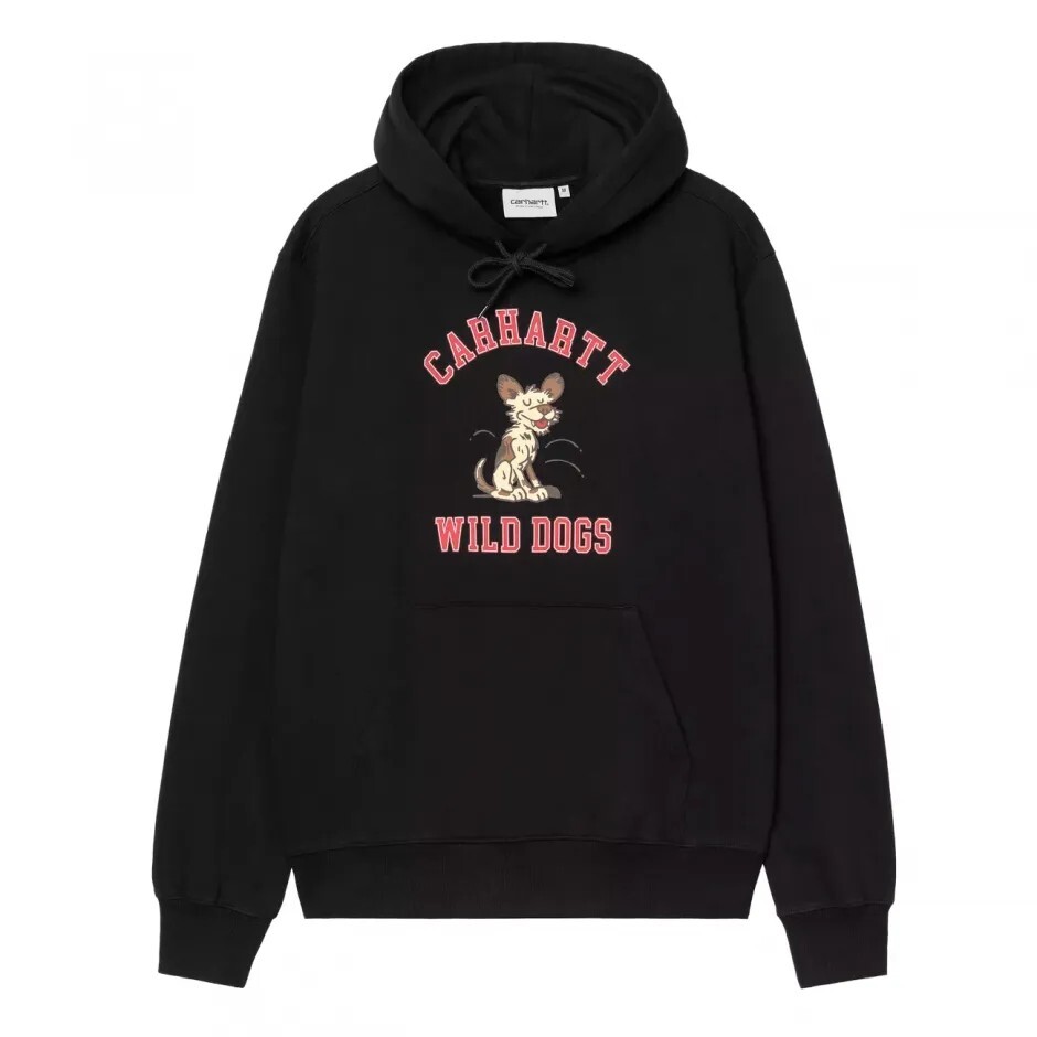 -(B5a03)-CARHARTT WIP HOODED WILD DOG SWEAT 帽T 野狗 公仔LOGO 黑色/灰色-I035625
