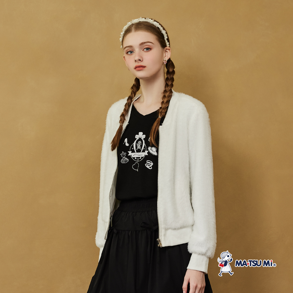 MA‧TSU Mi 簡約水貂毛拉鍊短外套(粉紫.白)