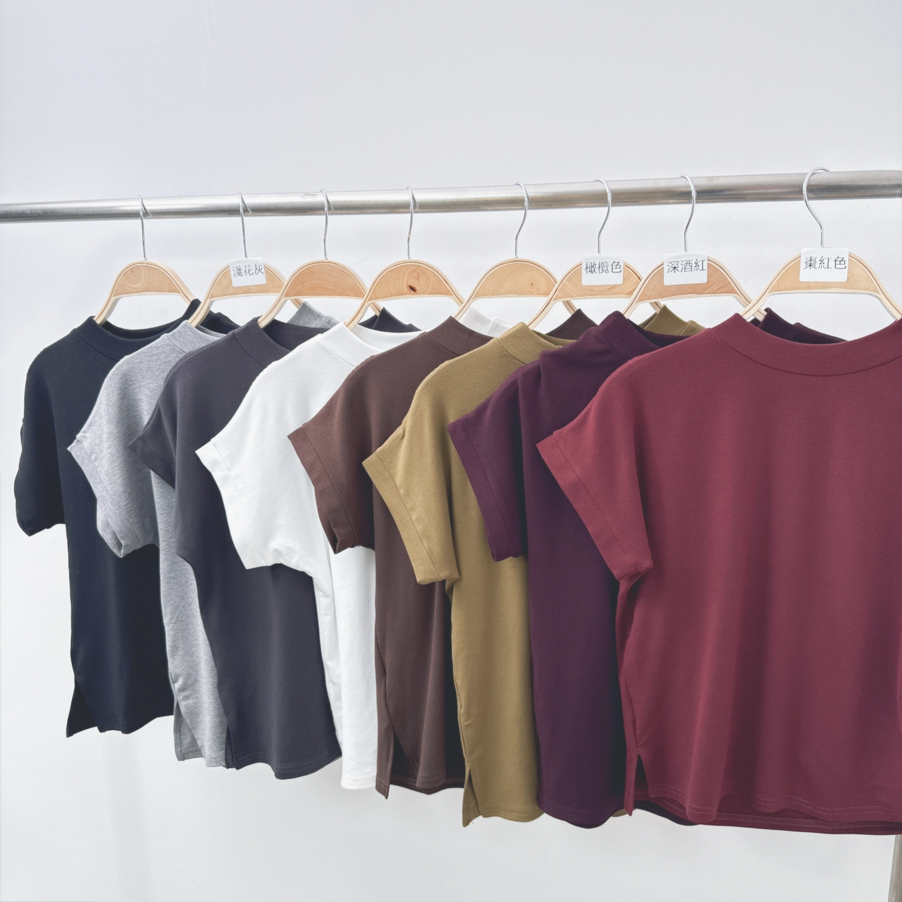 側車皺斜腳彈棉短袖打底衫 (T7-T14)