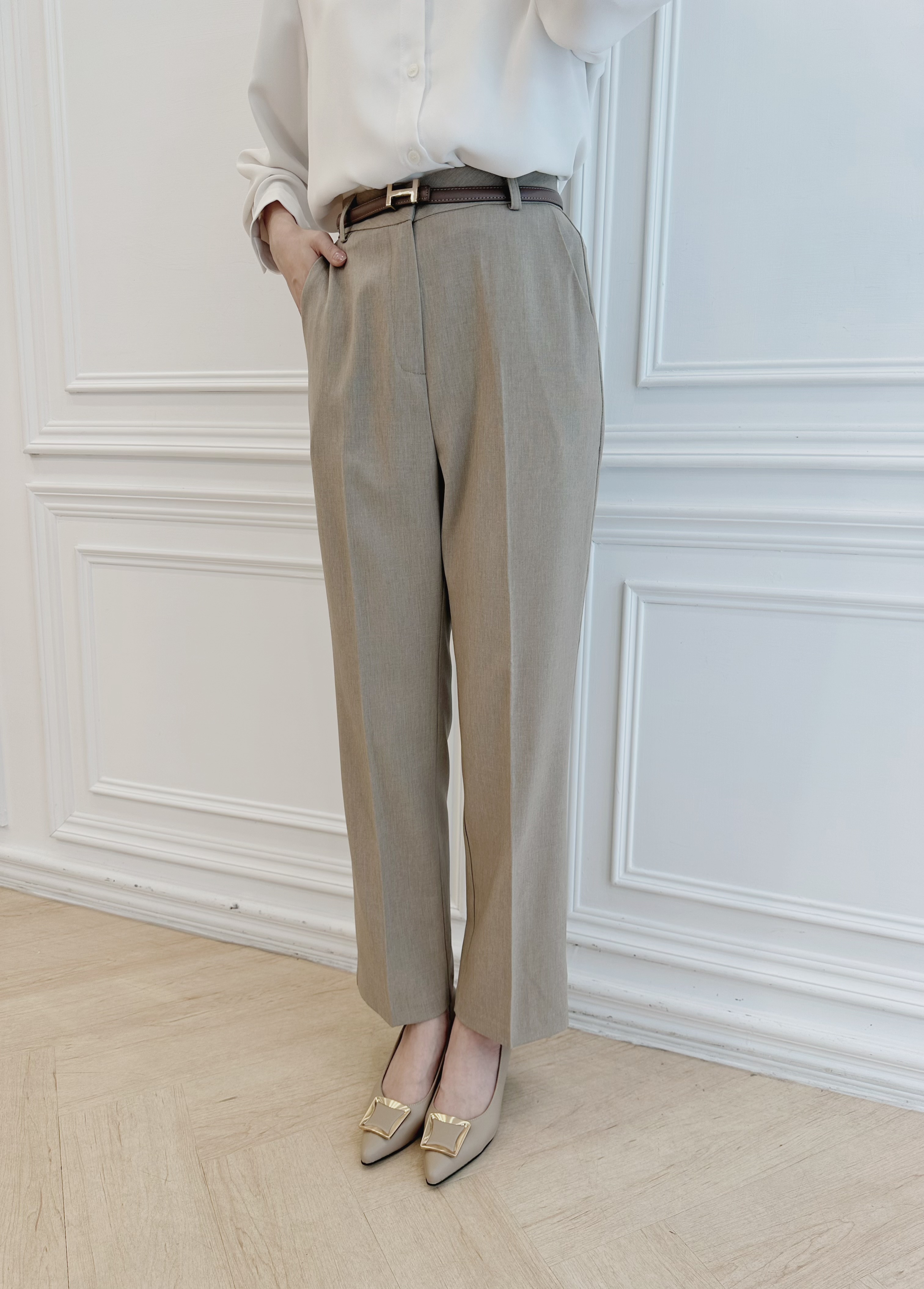 細緻織紋顯瘦直筒褲