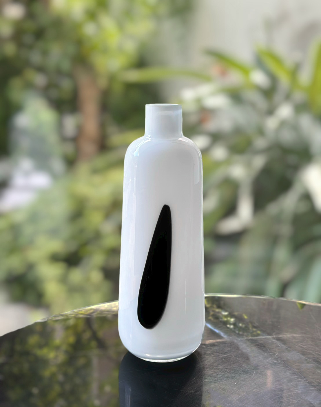 白霜墨印玻璃花器