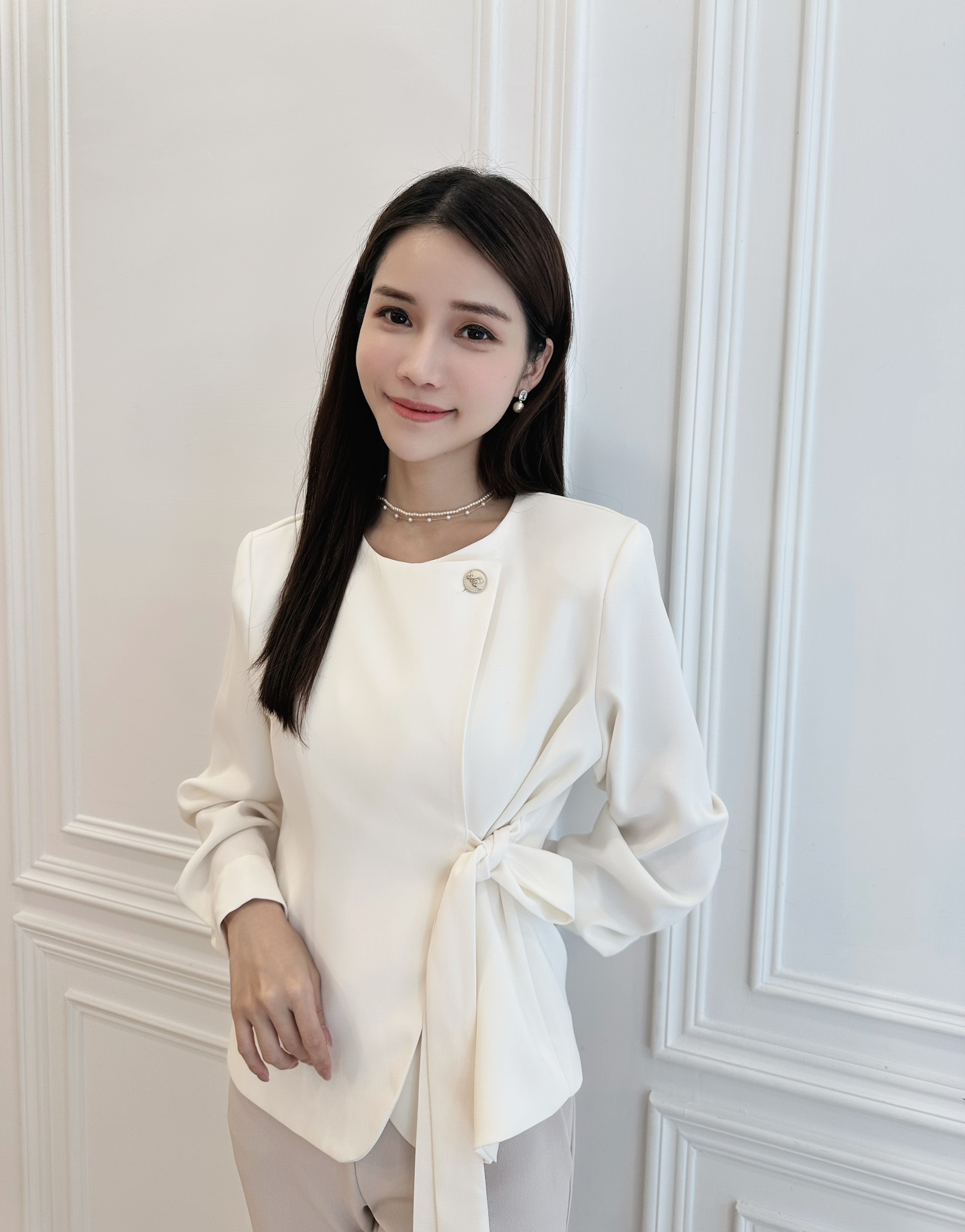 優雅腰間側綁帶上衣