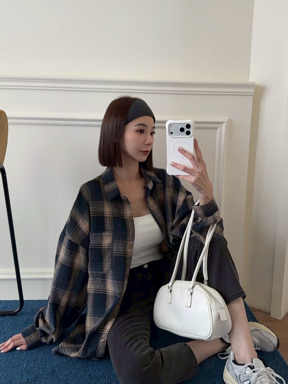 小磨毛格紋襯衫