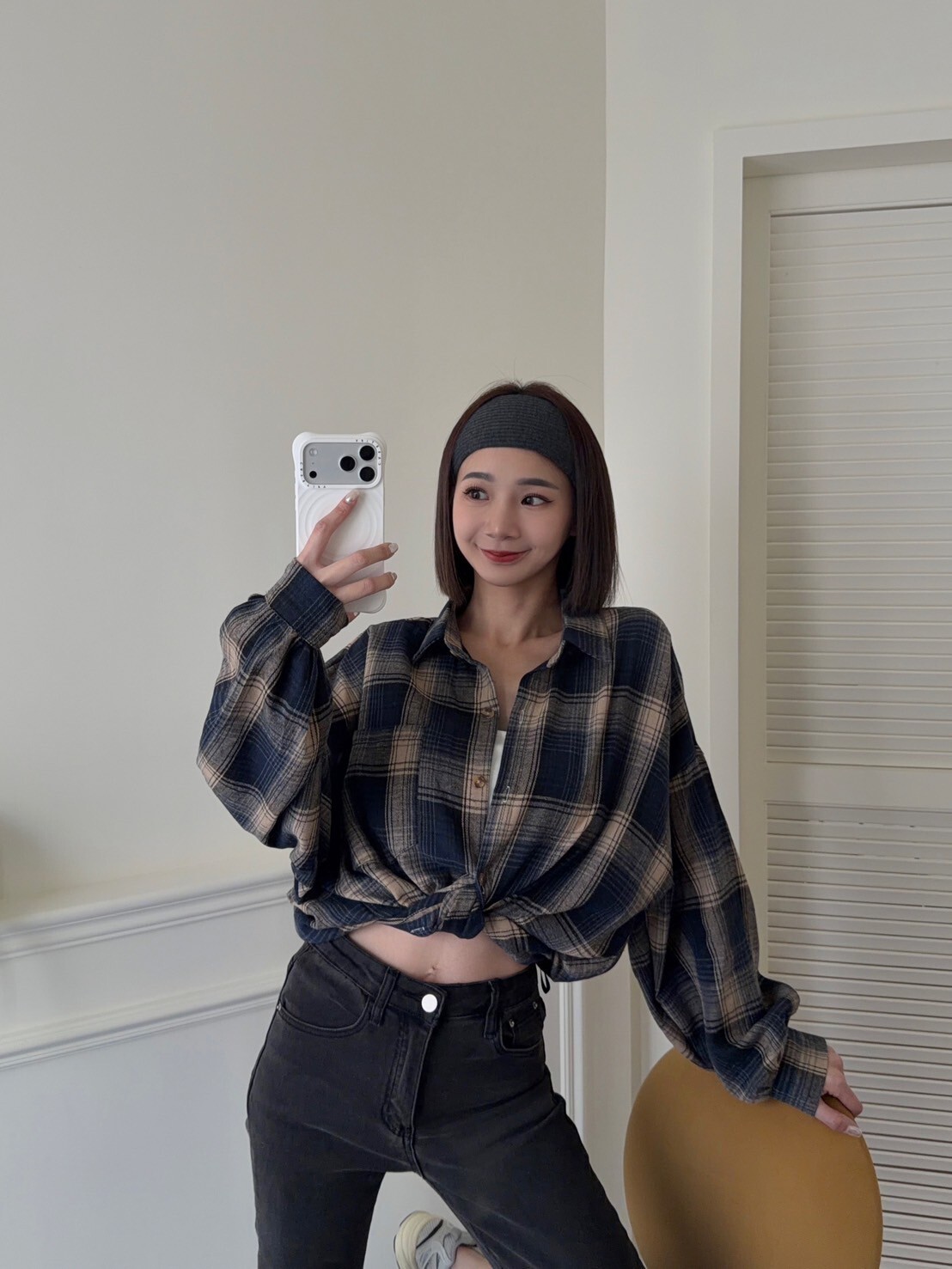 小磨毛格紋襯衫