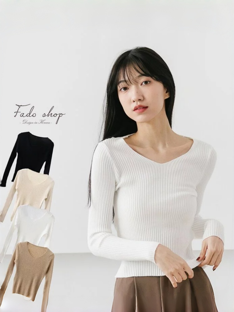 法朵Fado shop｜【百搭基本款】V領坑條紋貼身衫 011A005 四色