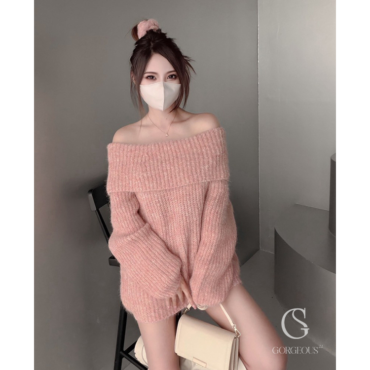 G3118 「鬆軟高磅一字毛衣(含髮圈)」