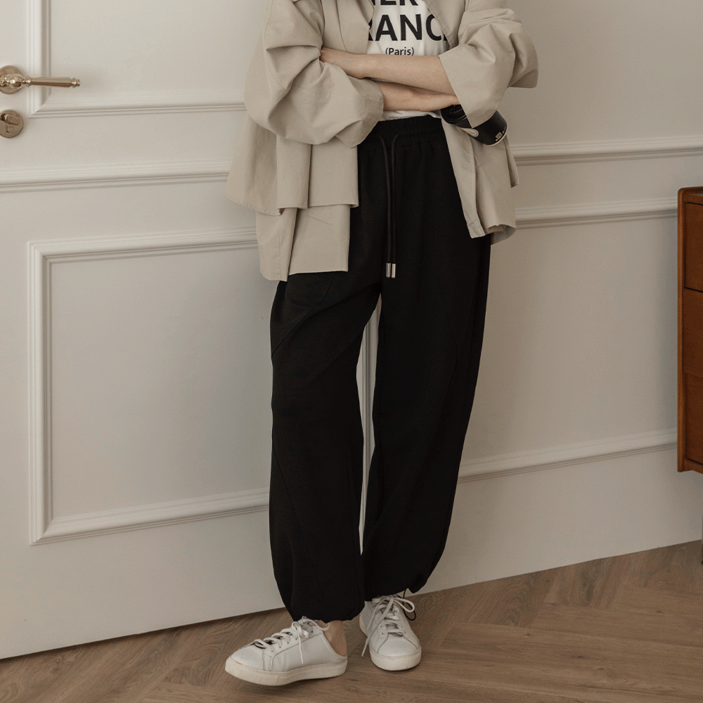 城市慵懶棉寬褲-黑