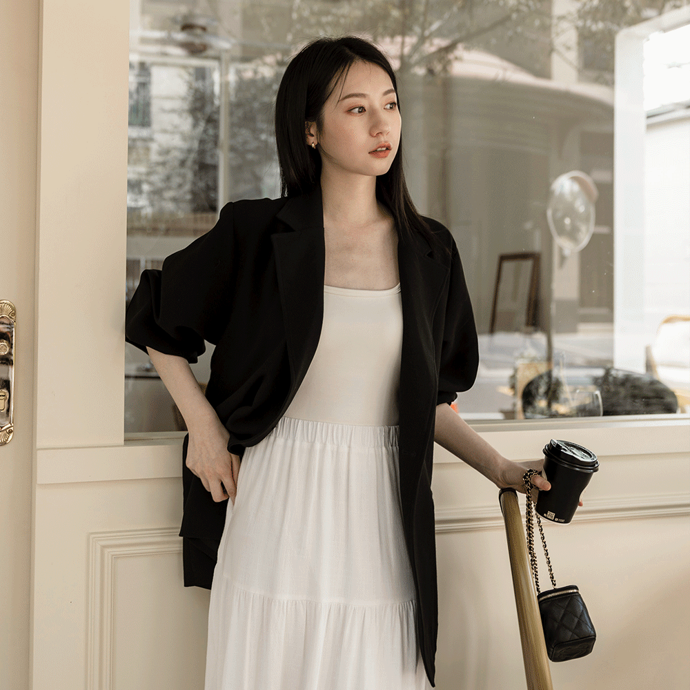 時髦隨性單扣西外-黑