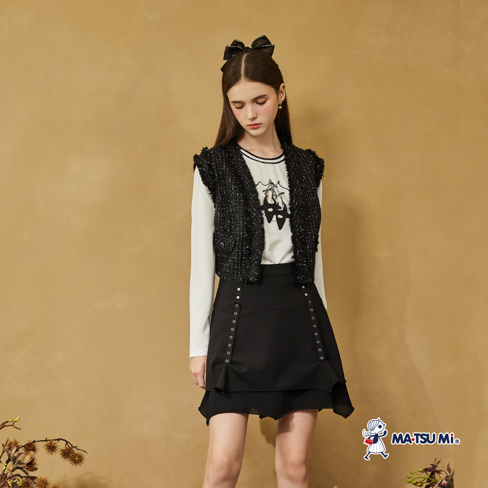 MA‧TSU Mi 簡約優雅撞色微閃高跟鞋刺繡長袖上衣(粉紫.白)