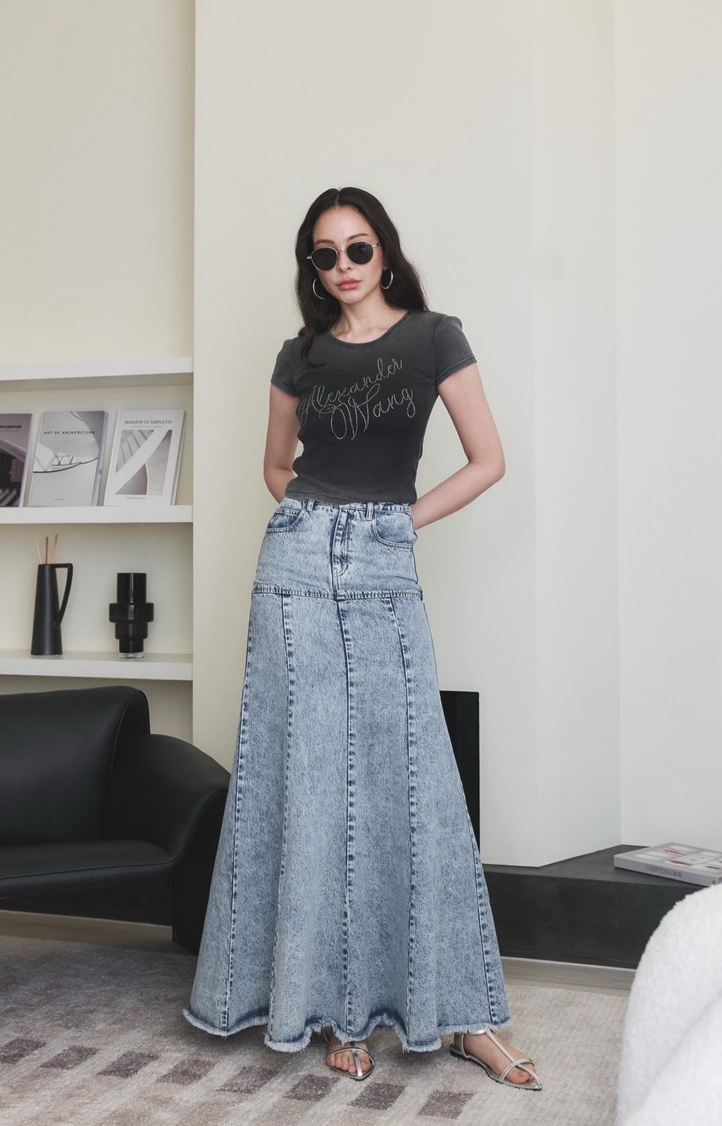 雪花牛仔長裙_AMISSA