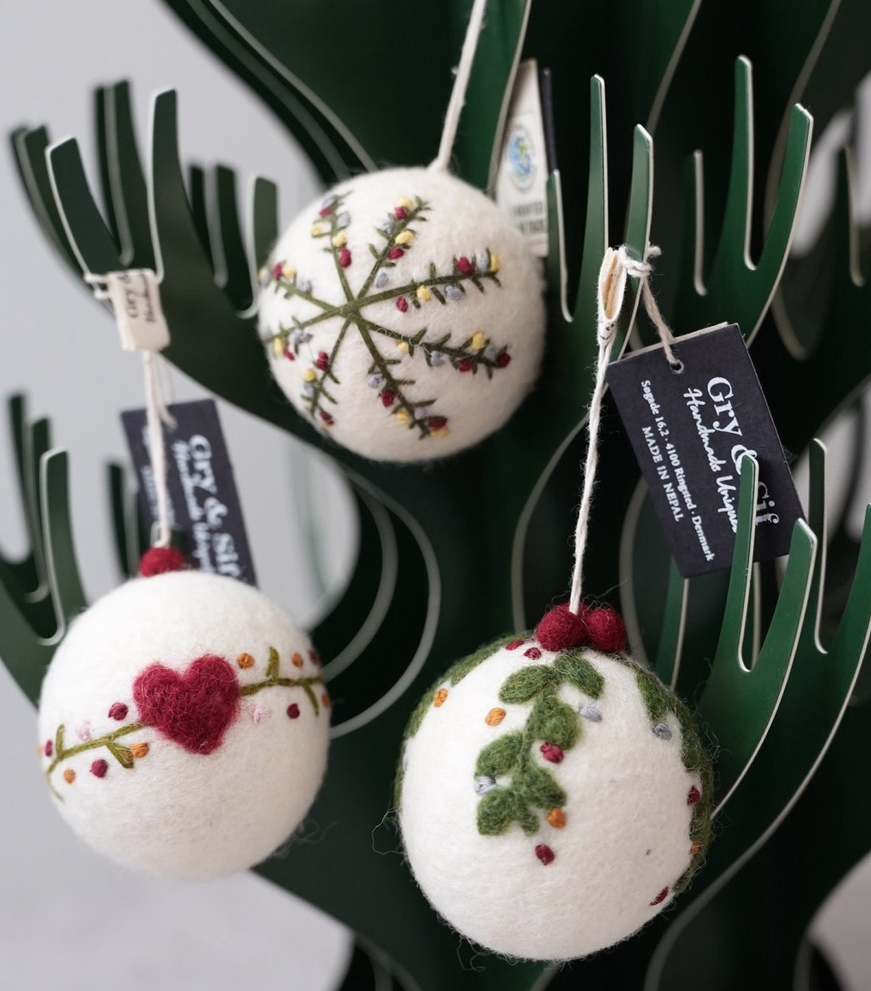 丹麥Gry&Sif 聖誕掛飾-Christmas Bauble-White w/Heart&Garland(15325)