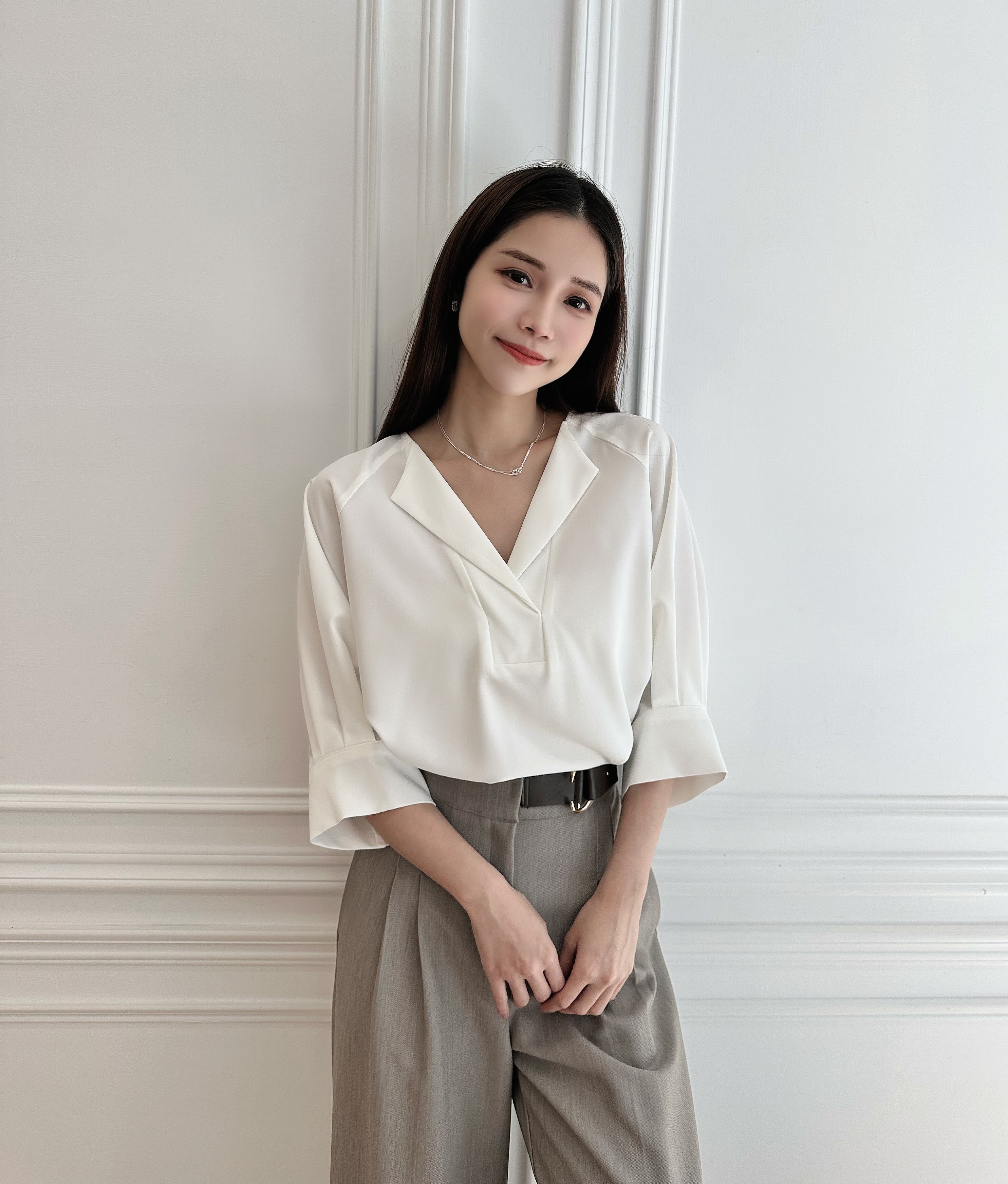 隨性翻領大澎袖上衣