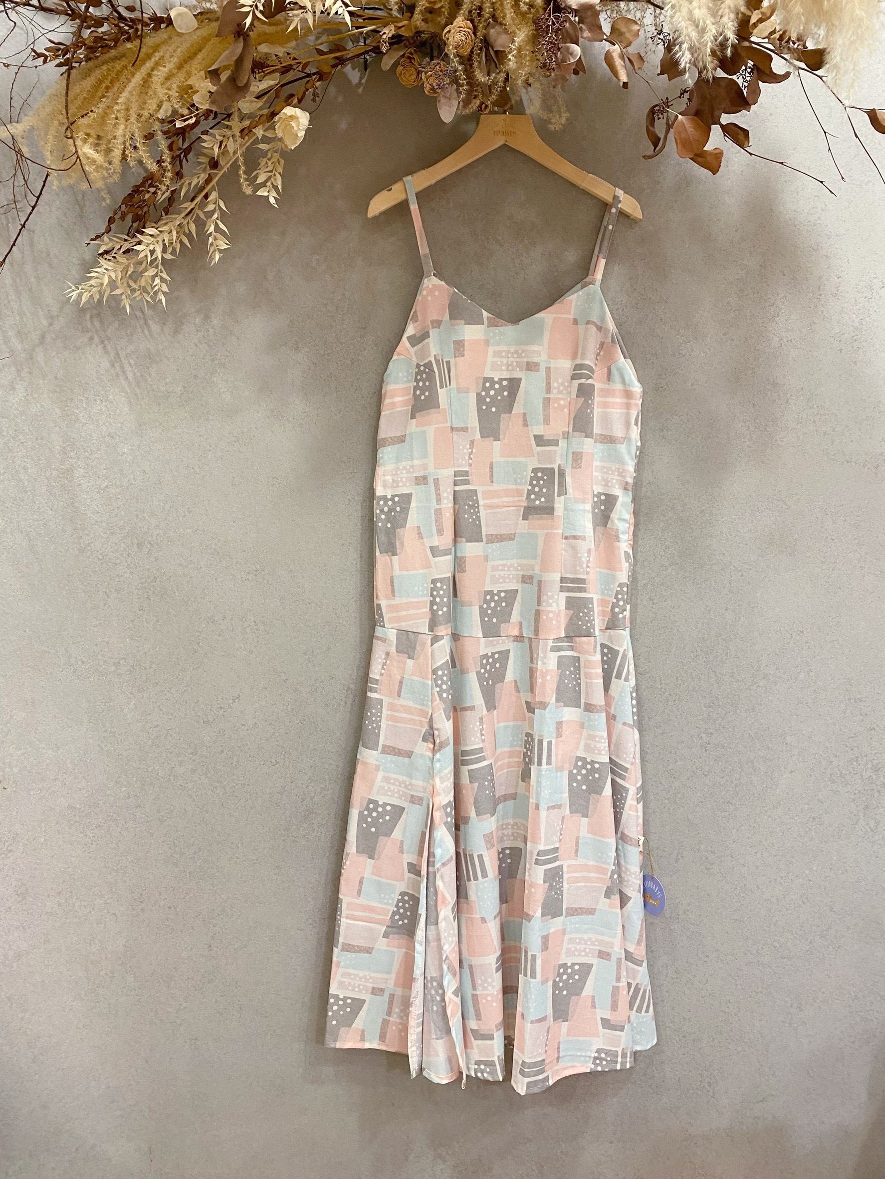 淡粉藍色塊 媽咪開衩魚尾洋裝(m)