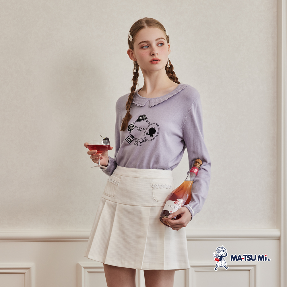 MA‧TSU Mi 優雅簡約異材質小香風紋理百褶裙(白.黑)