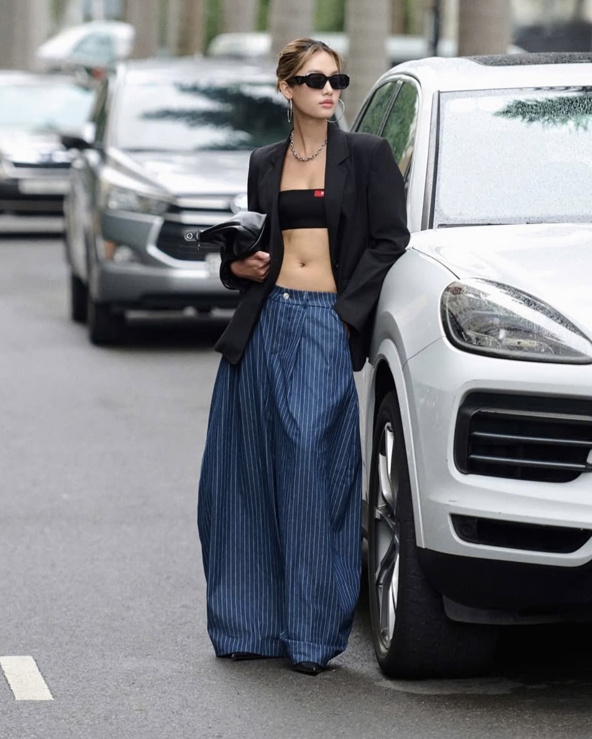 PP 寬鬆 打褶 藍色 條紋褲（現貨）