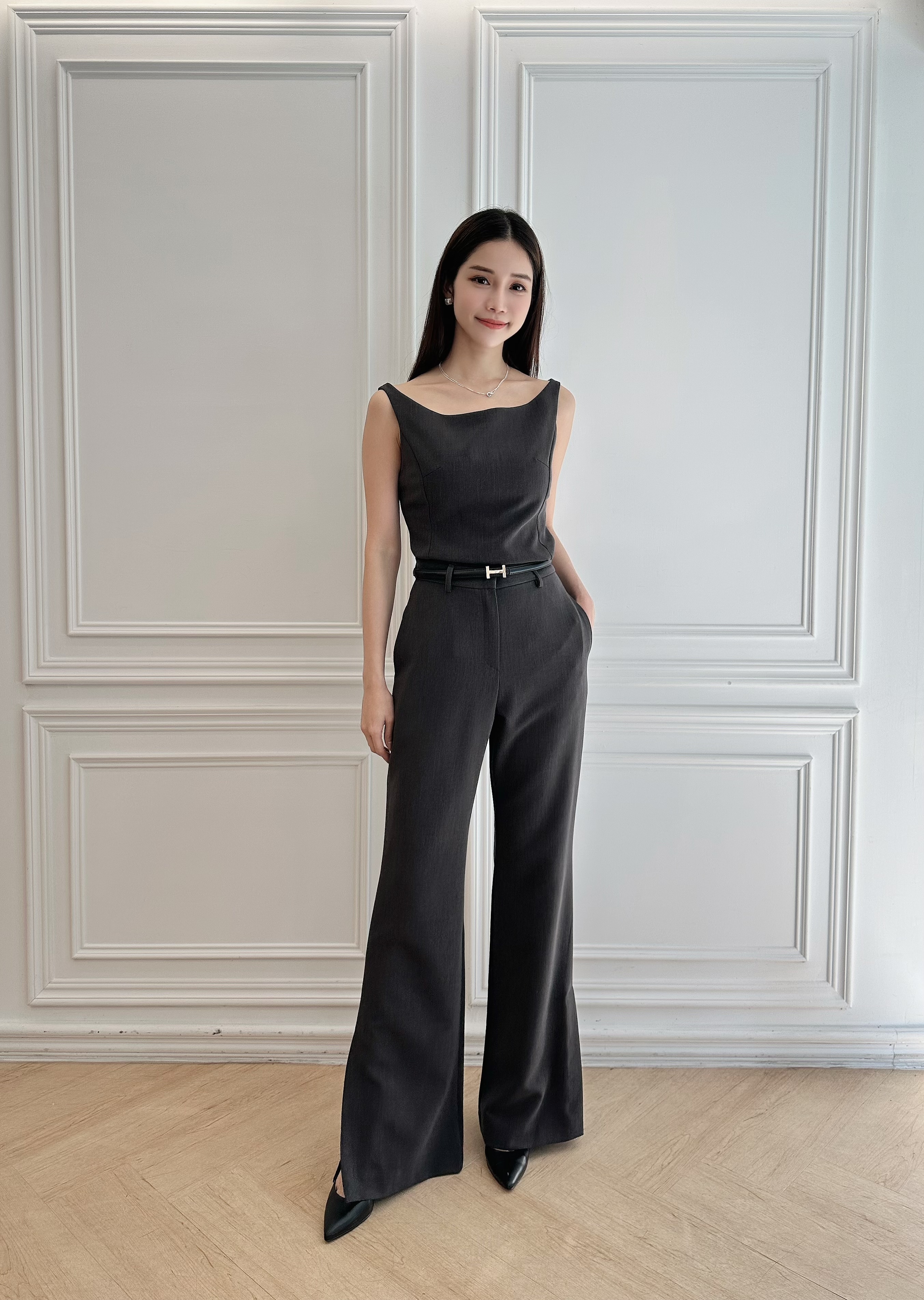 大牌感船領背心+喇叭褲套裝