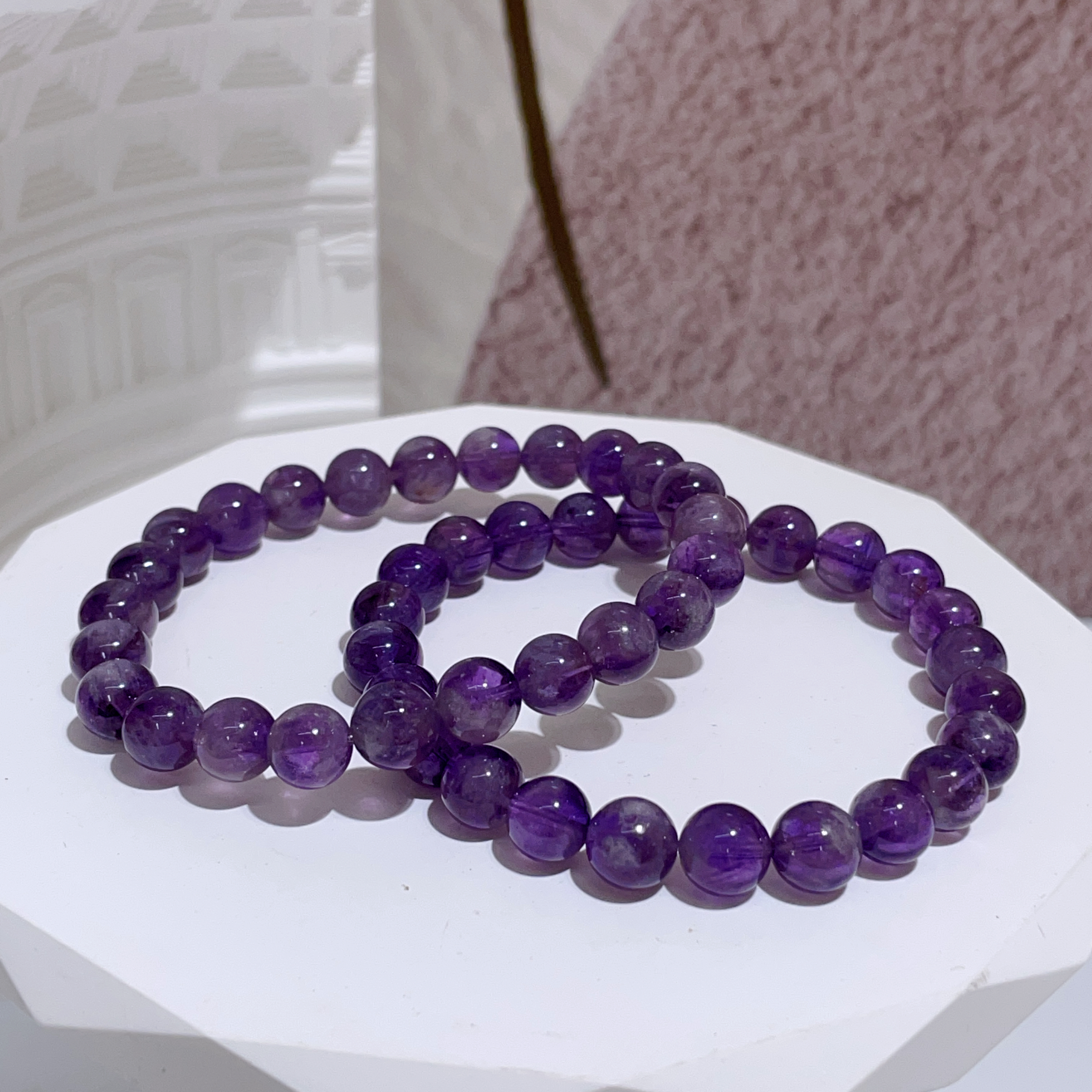 濃色紫兔毛手串 7mm