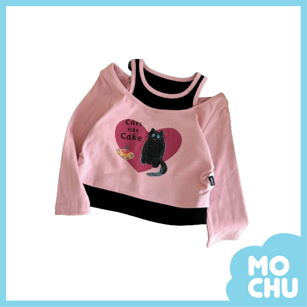 愛心黑貓假兩件長袖上衣