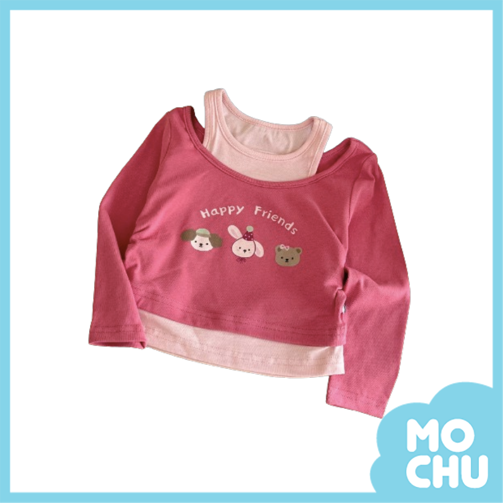動物好朋友假兩件長袖上衣