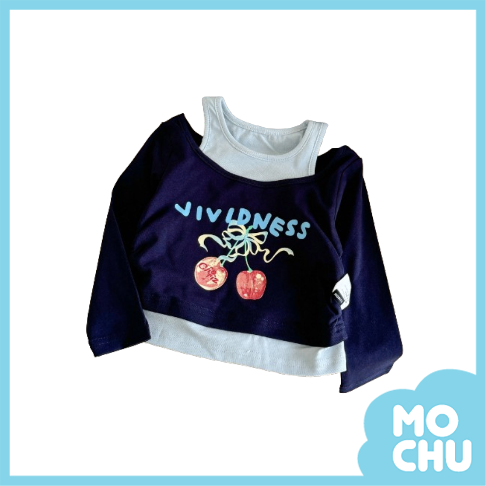 櫻桃蝴蝶結假兩件長袖上衣