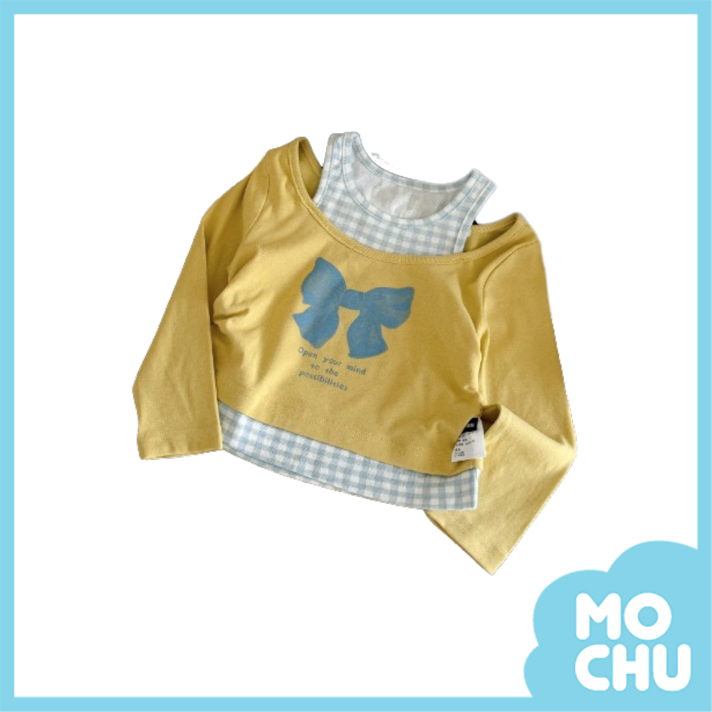 蝴蝶結緞帶假兩件長袖上衣