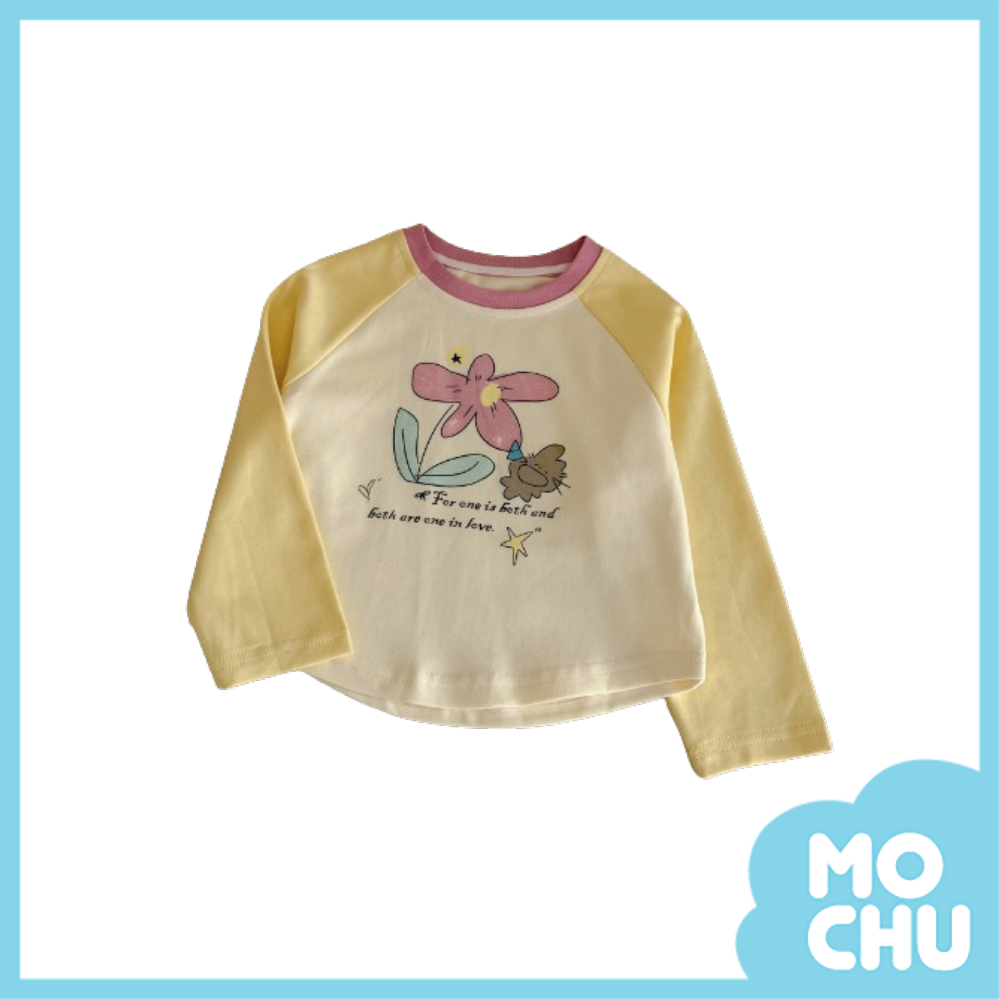 花朵貓咪拼色長袖上衣