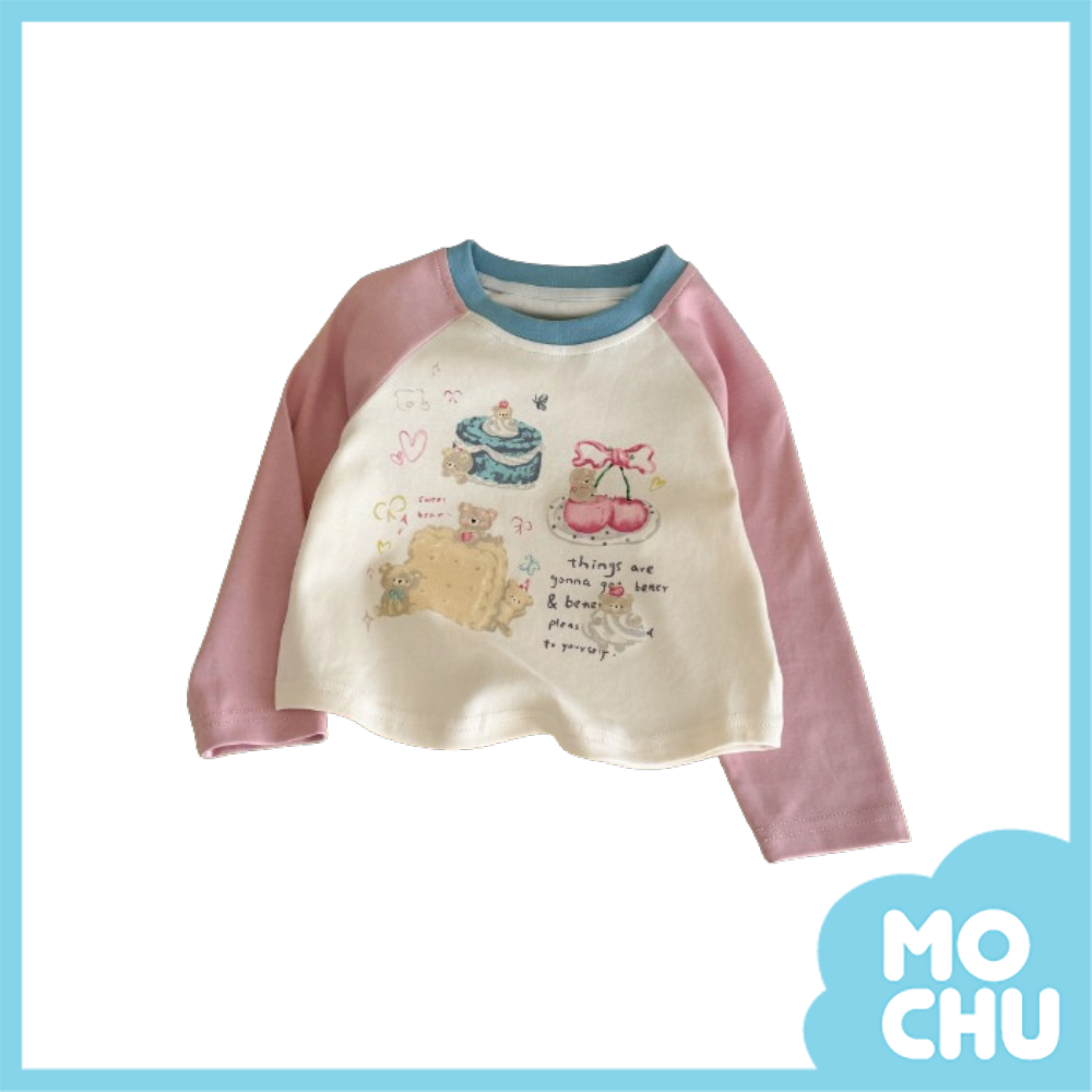 小熊甜點拼色長袖上衣