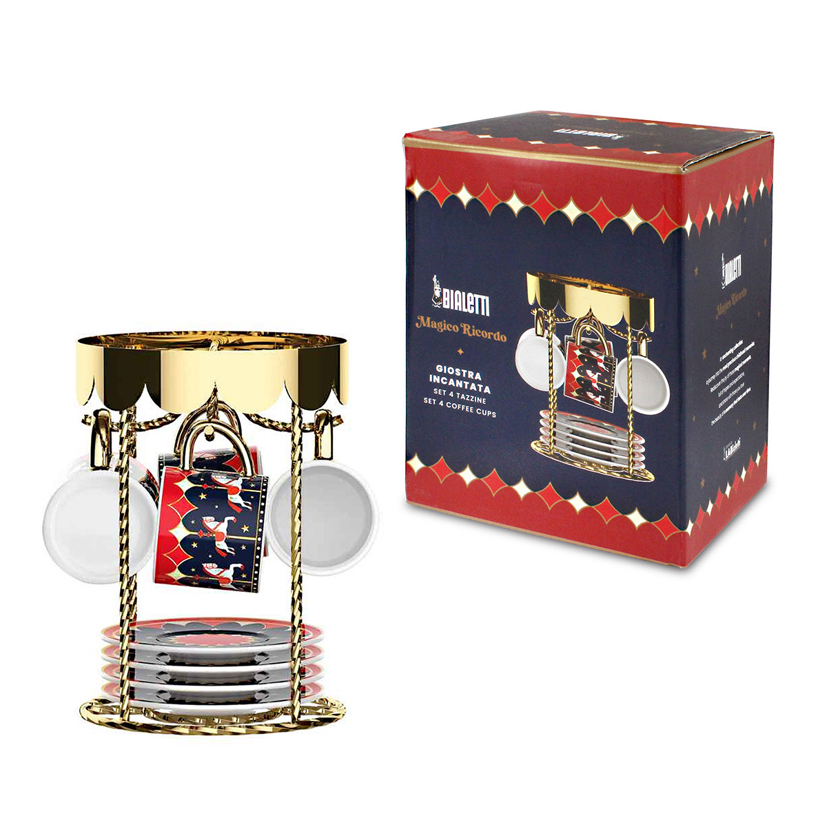 Bialetti Magico Ricordo系列 - 旋轉木馬掛架陶瓷咖啡杯架組 4杯4碟 -NMAGIC003