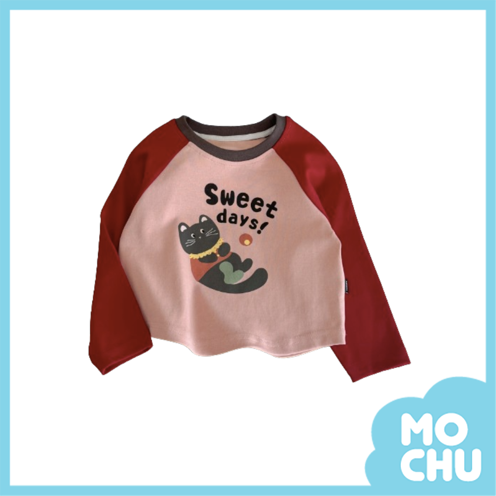 小貓甜蜜日子拼色長袖上衣