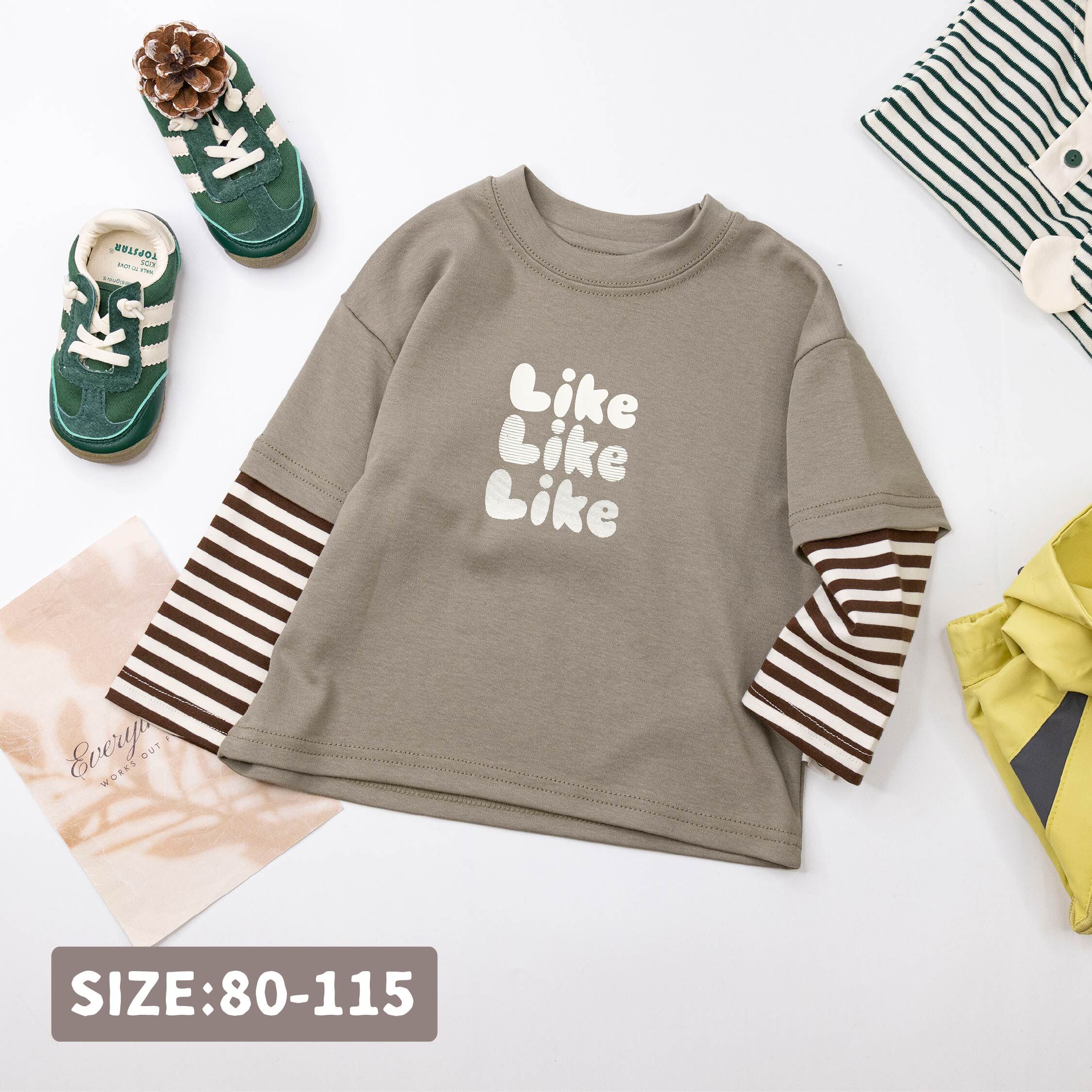 【H55406】藝術胖字母條紋拚袖上衣