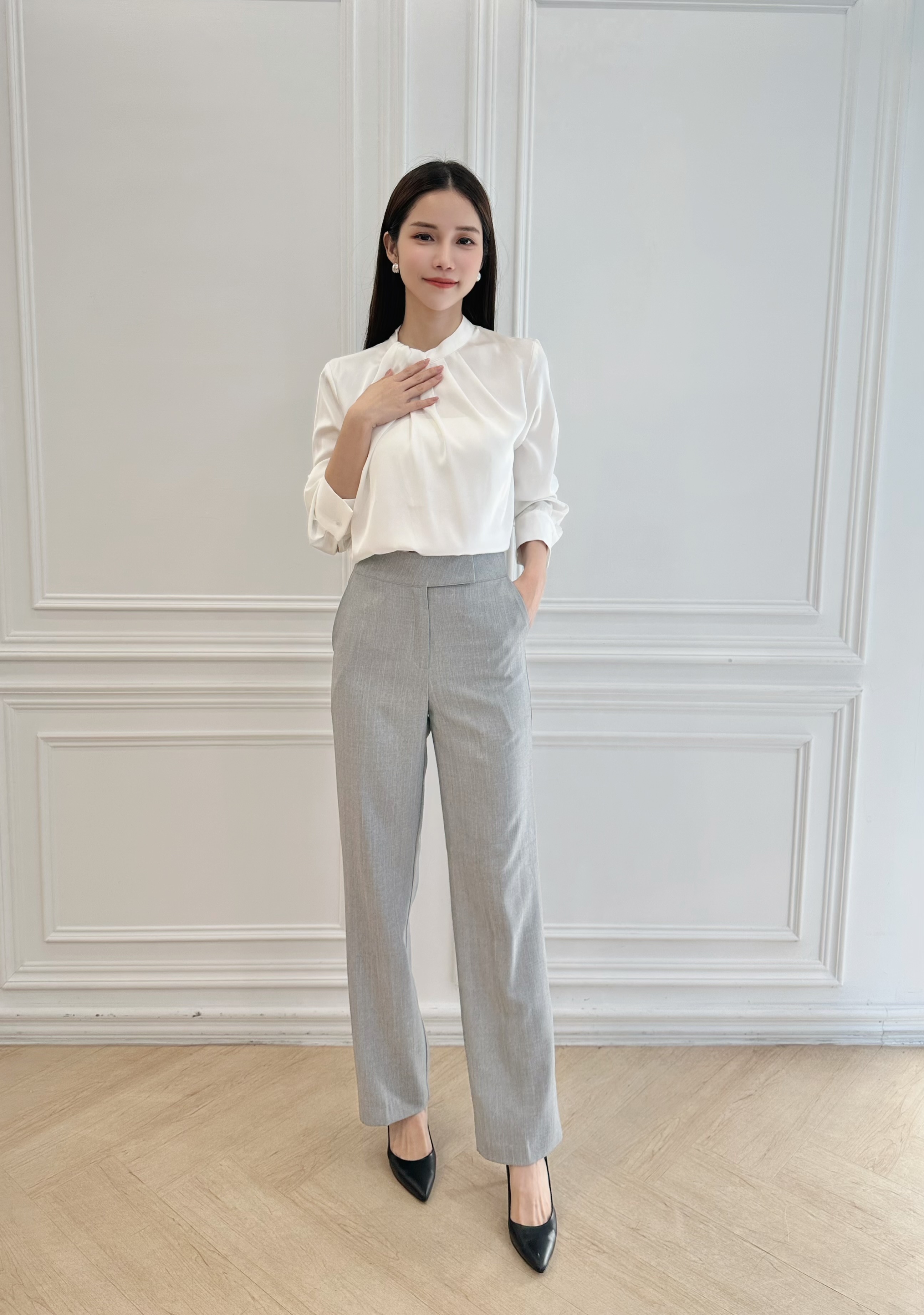 光澤領扭結上衣