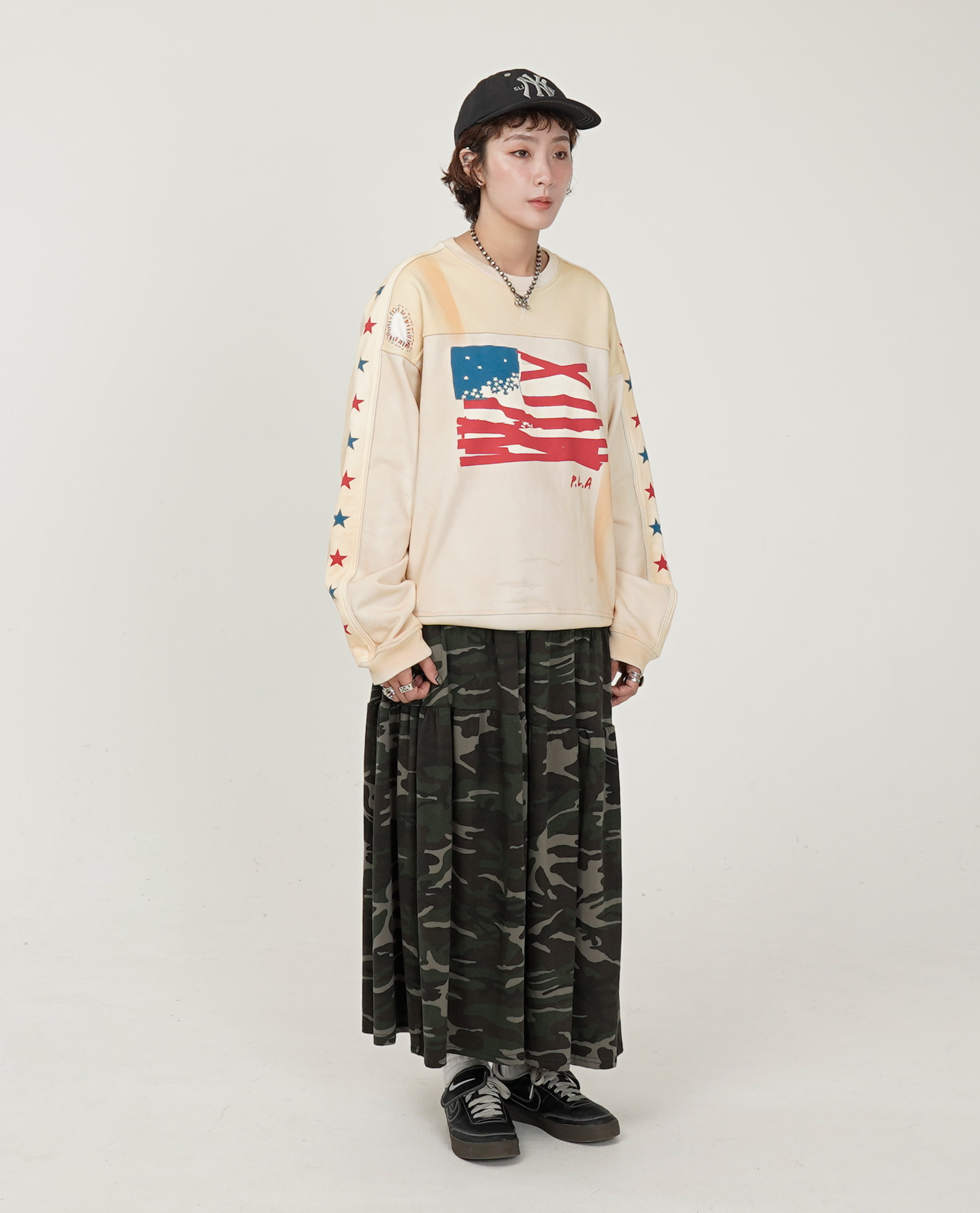 綠迷彩水洗棉長裙