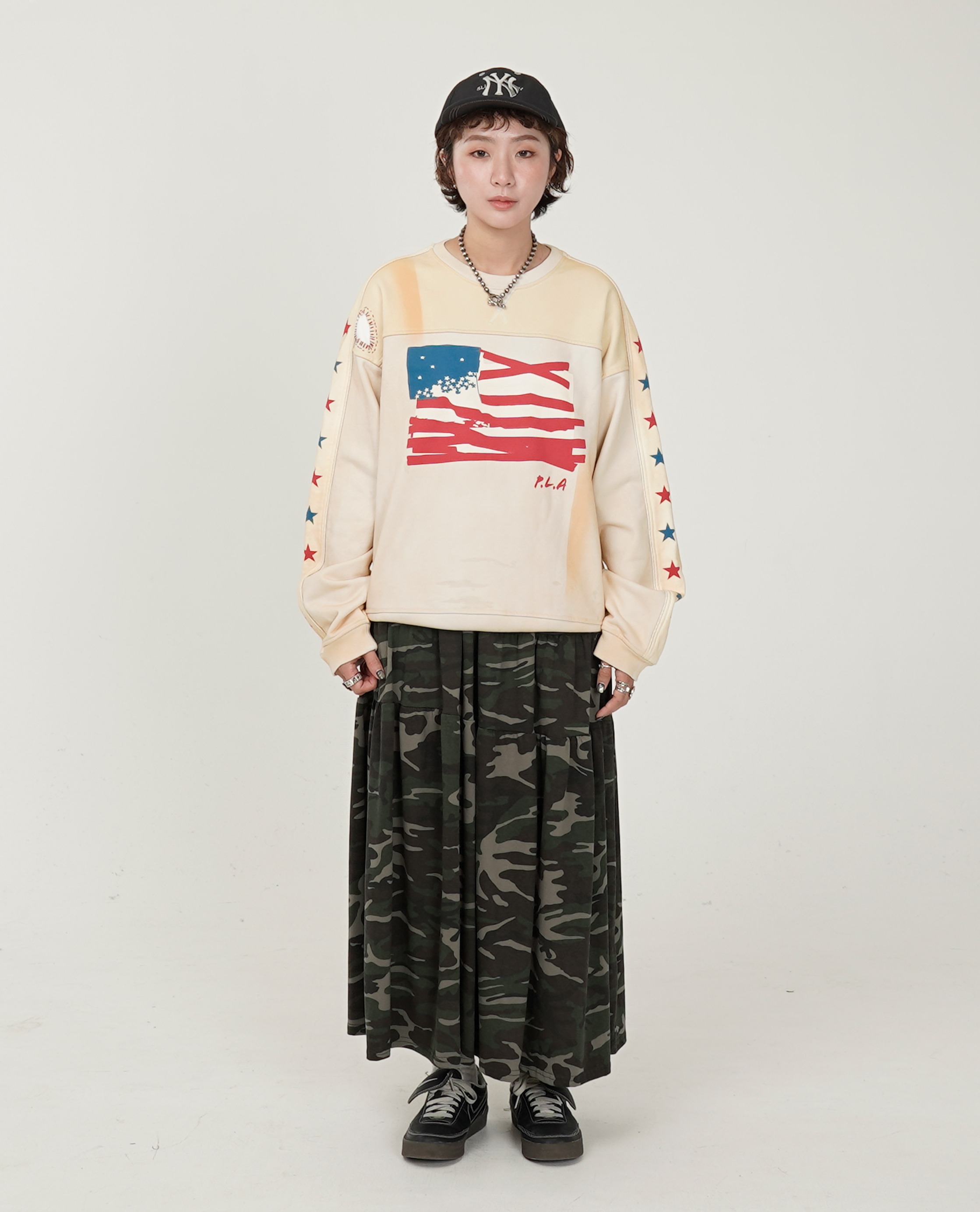 綠迷彩水洗棉長裙