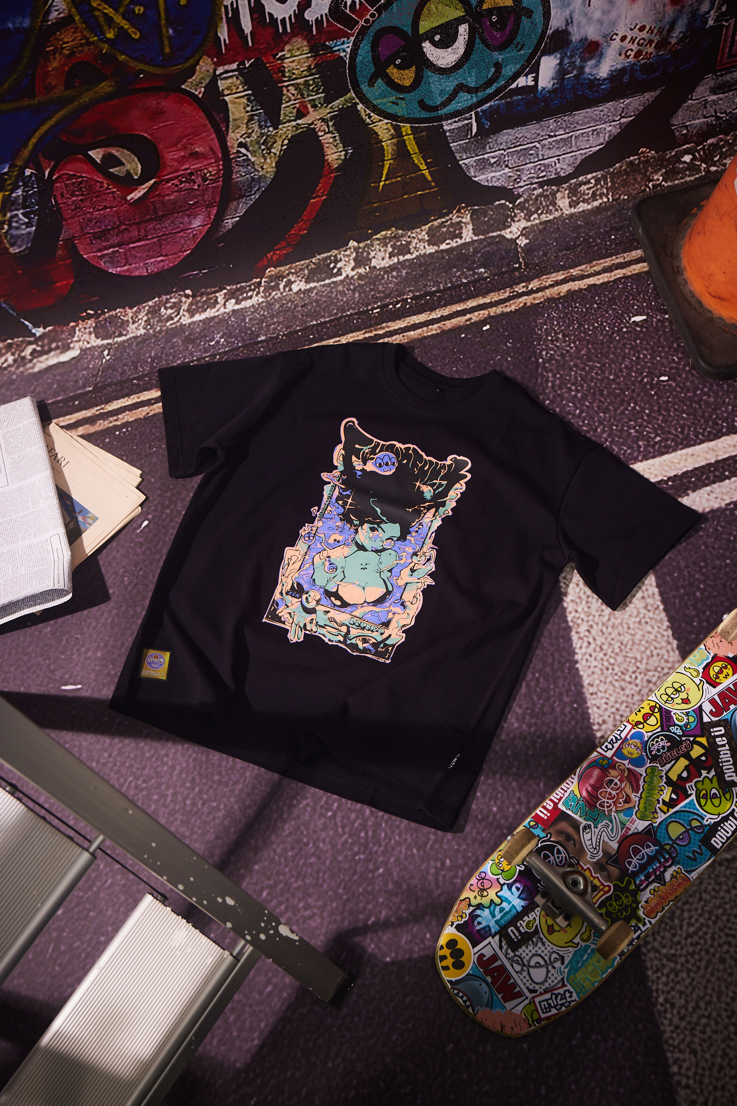 DoübleÜ金玉女神聯名圖短T feat.曲奇放克｜黑