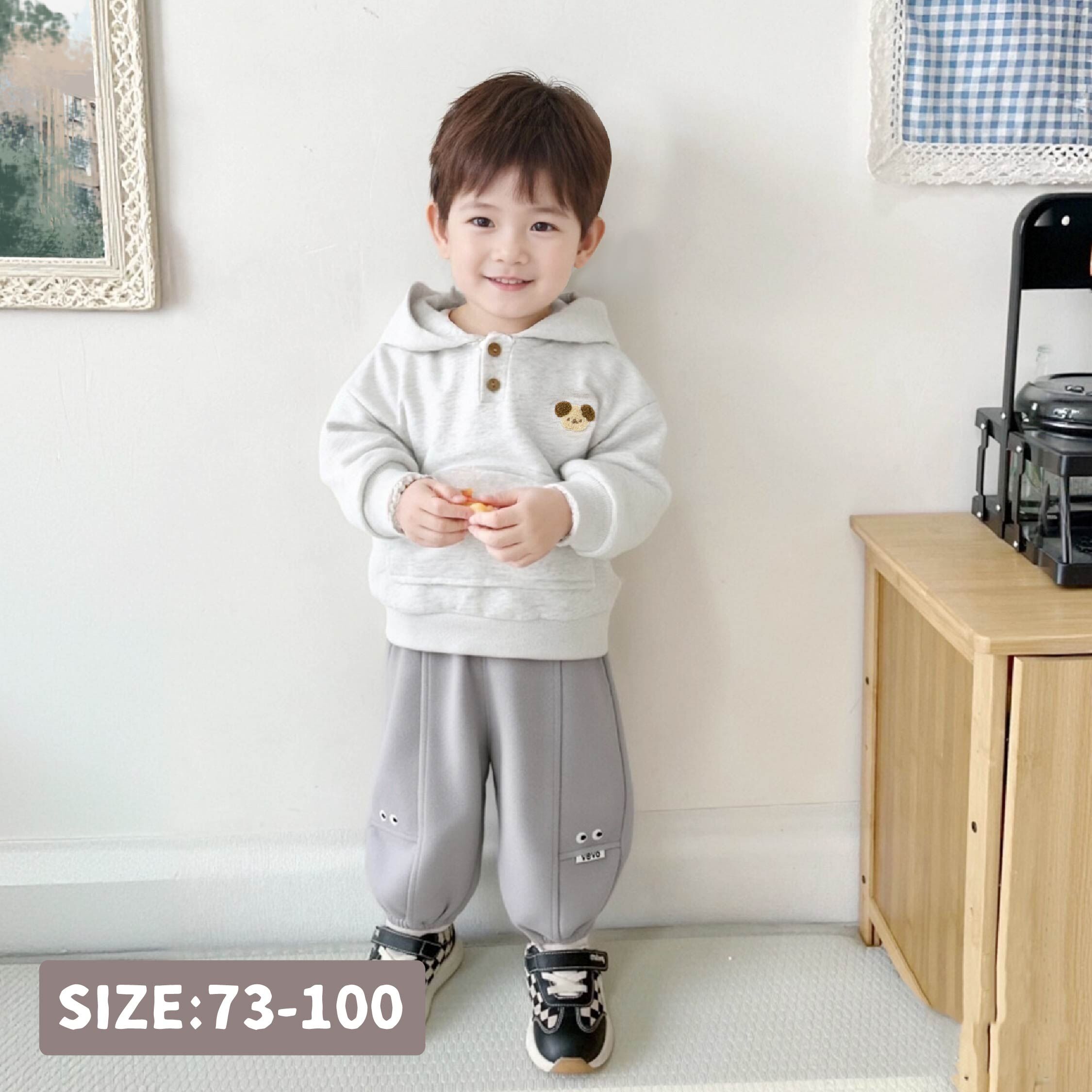 【H55366】QQ毛狗狗刺繡連帽上衣/帽T