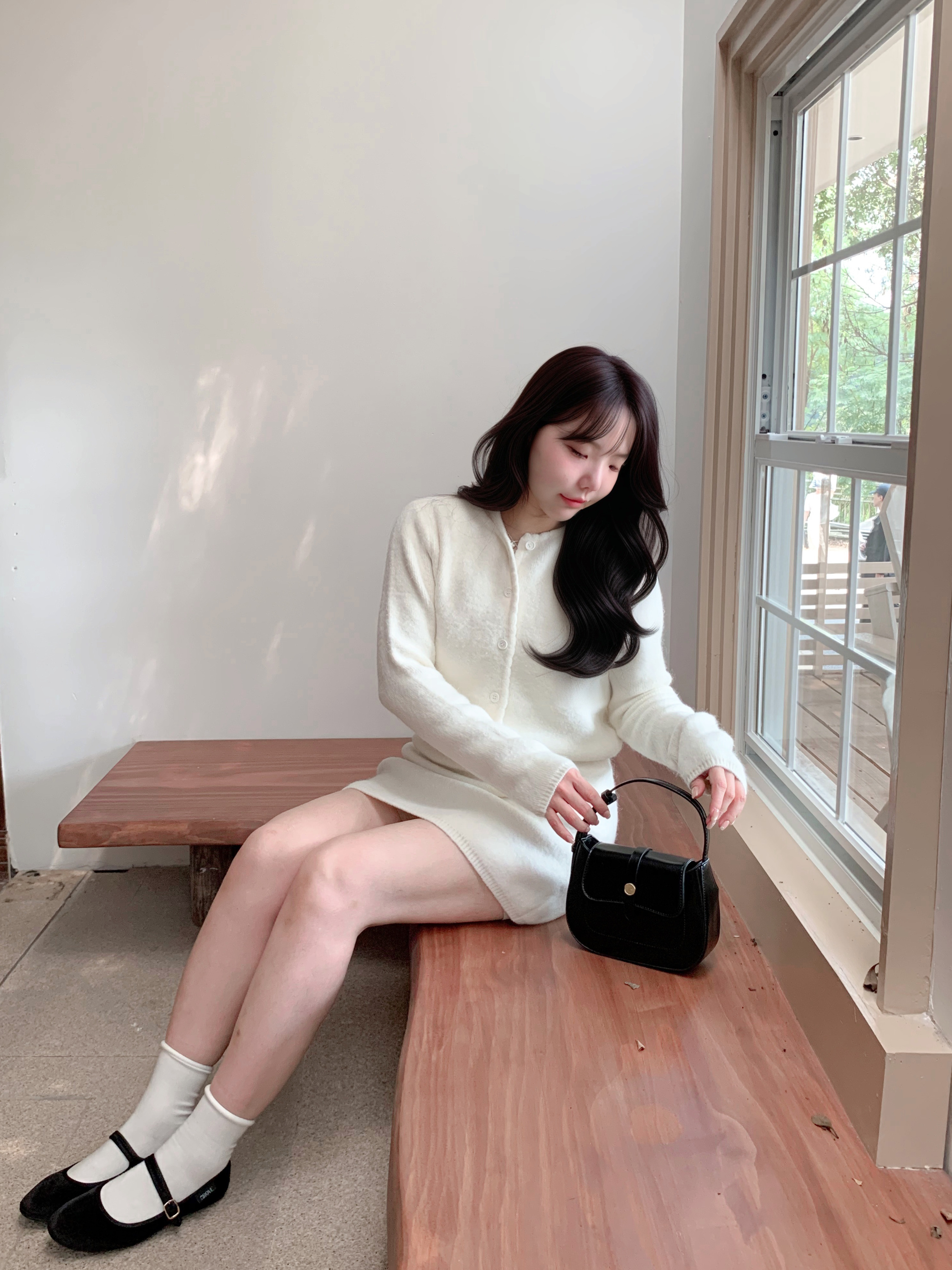 兔毛圓領針織短裙套裝 3色