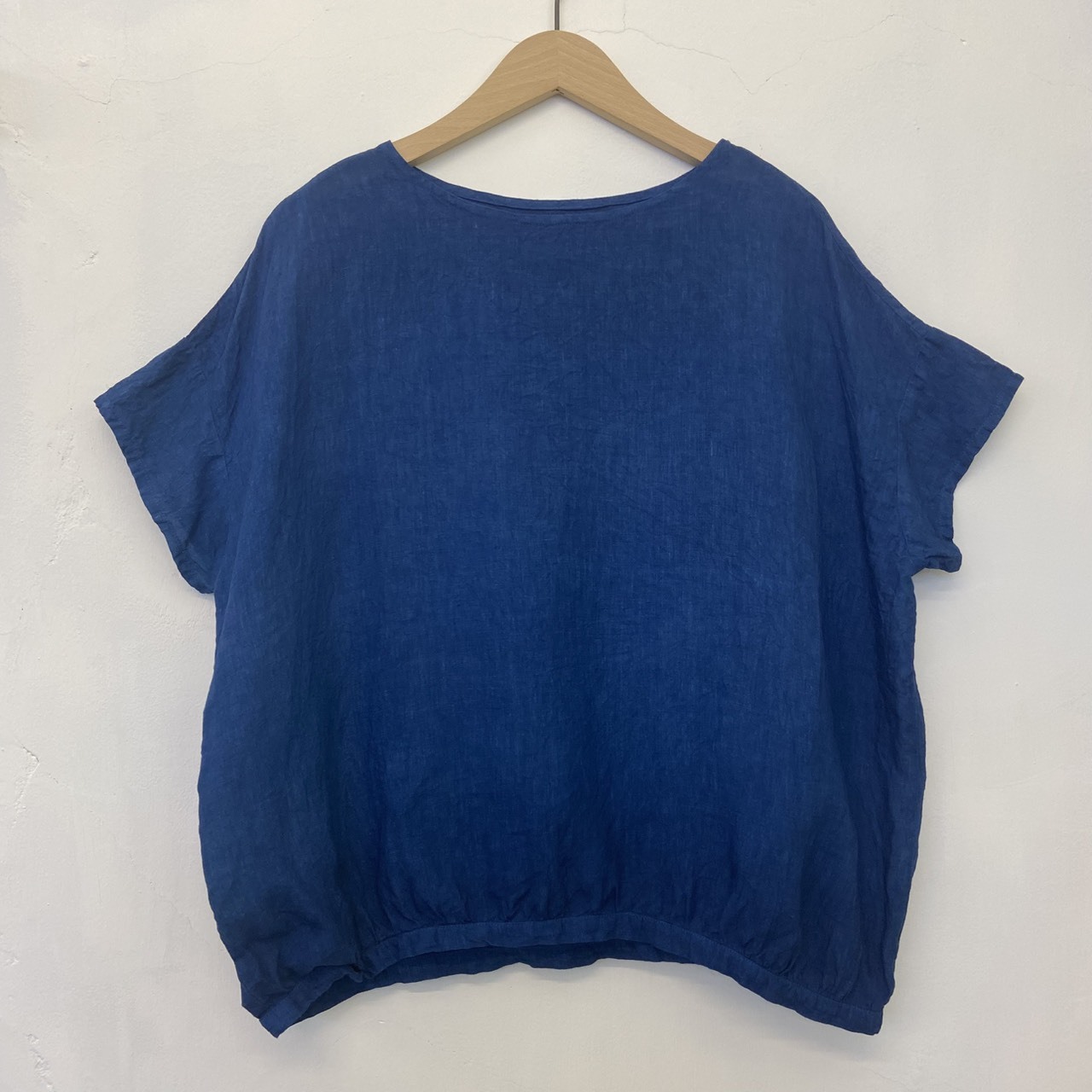 麻 法式《小袖》抓皺上衣  藍染