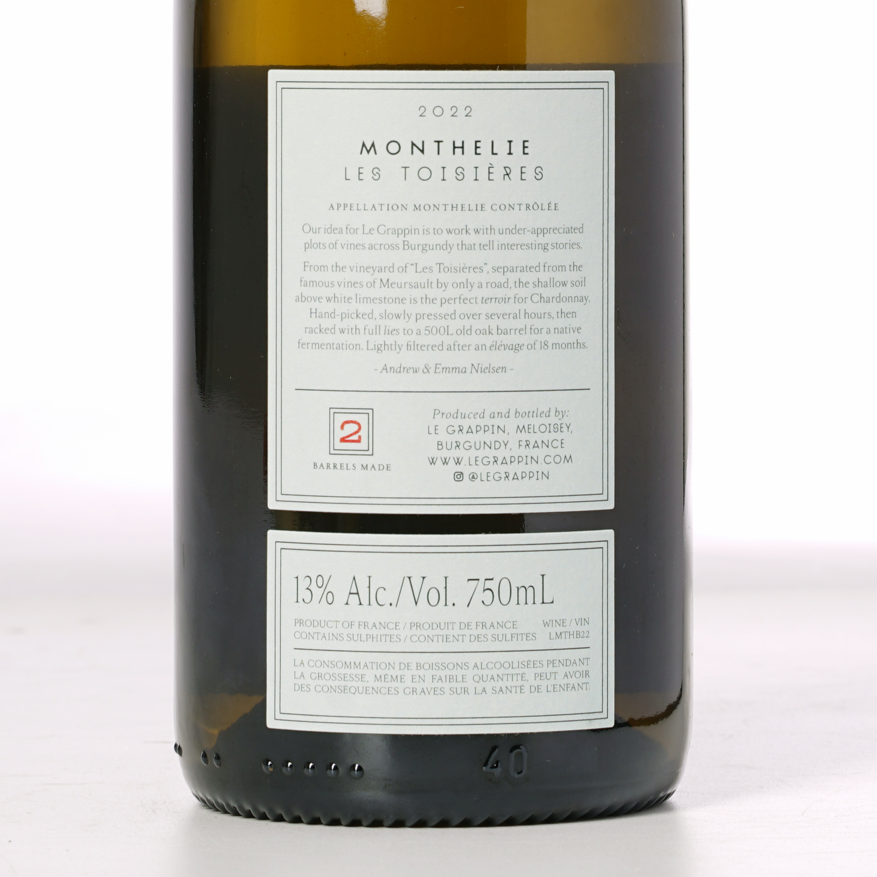 Le Grappin Monthelie les Toisieres Blanc 2022