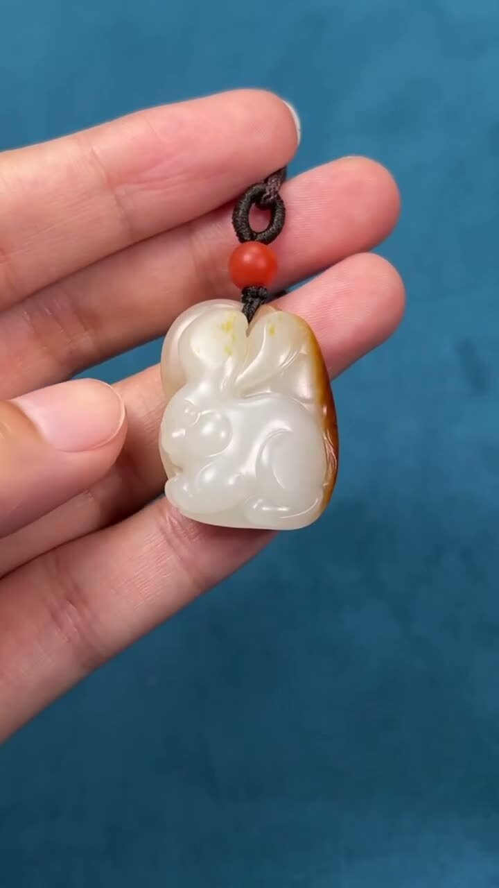 和田玉籽料紅皮獨籽玉兔,天然和田玉軟玉