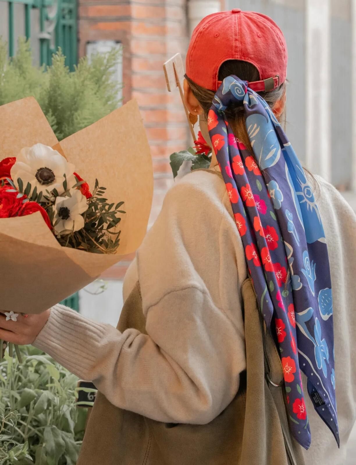 藍紅叢林雙面絲巾