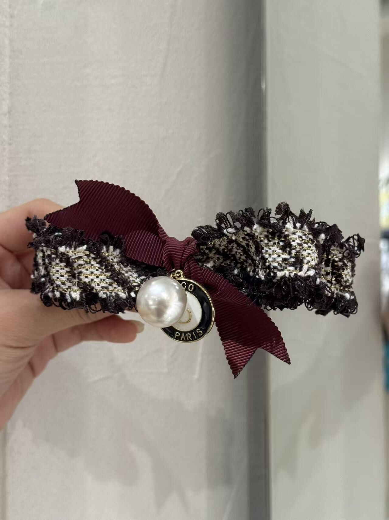 兩色tweed料珍珠彈弓夾