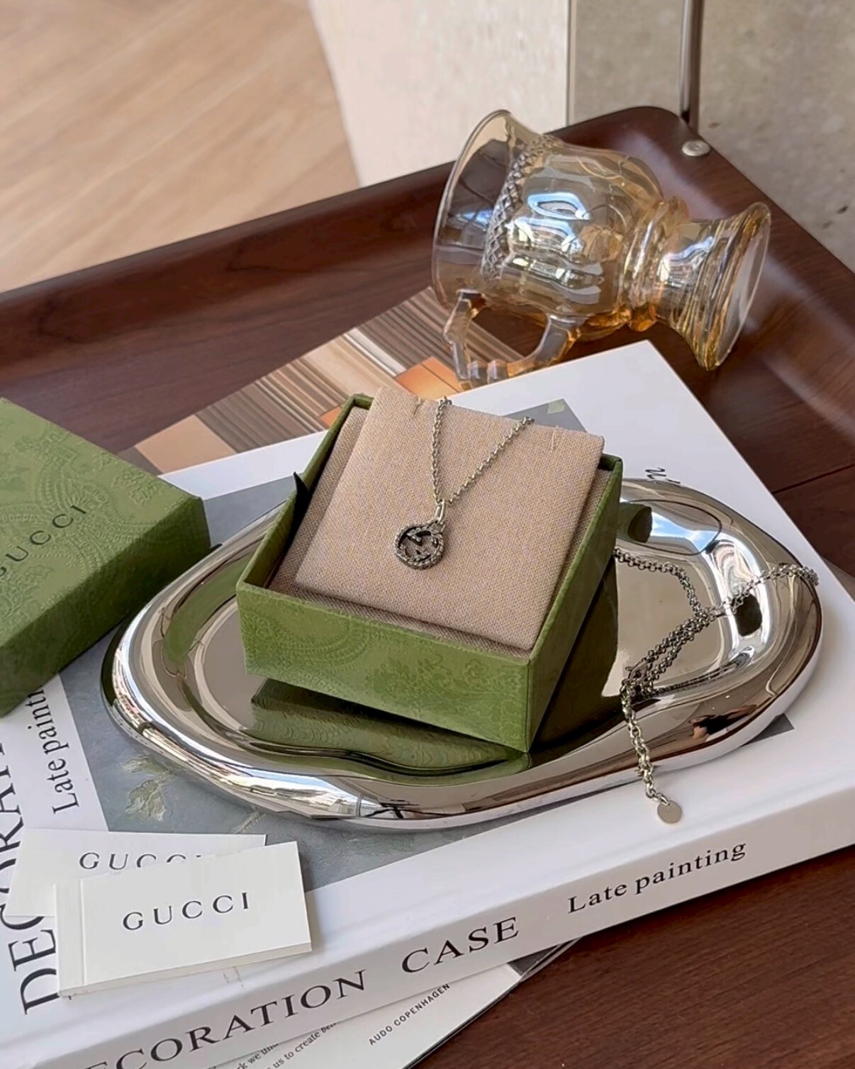 GUCCI｜雙G互扣做舊項鍊 男女同款 銀色