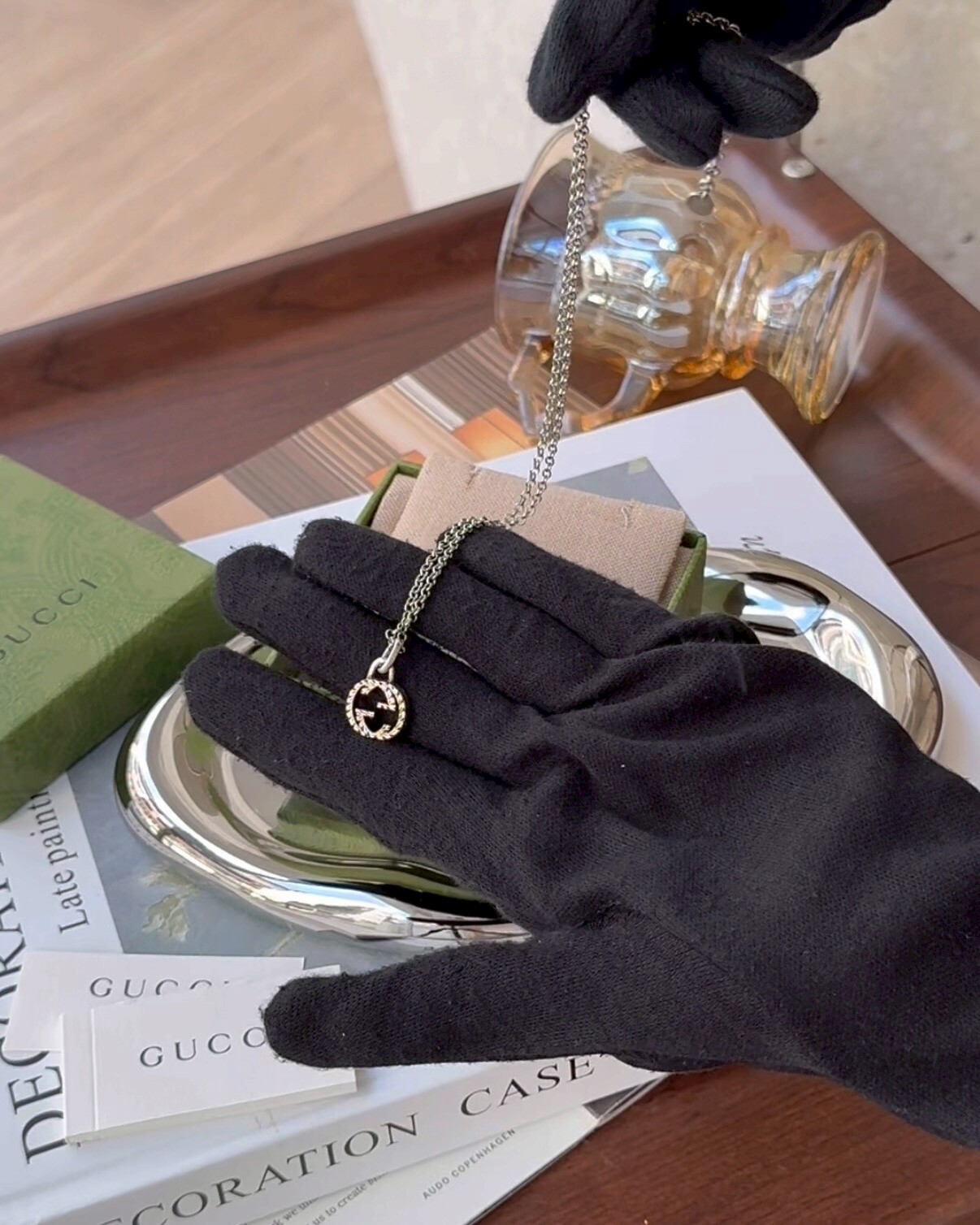 GUCCI｜雙G互扣做舊項鍊 男女同款 銀色