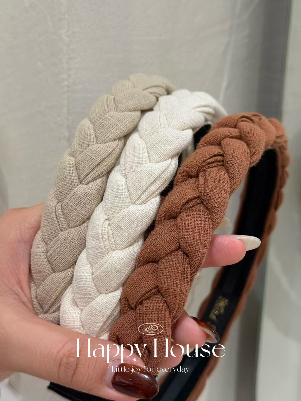 三色紐紋棉麻頭箍